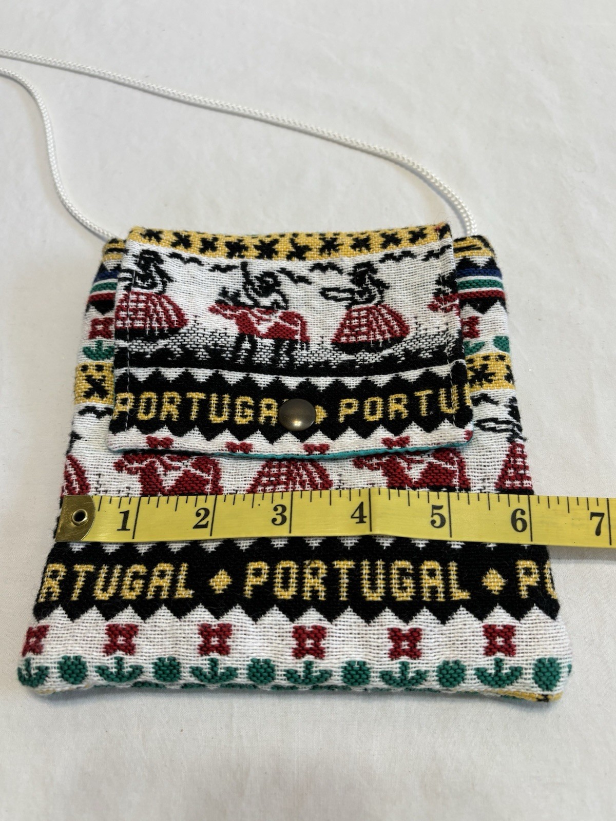 Portugal Crossbody Tapestry Cloth Purse Handbag Snap Closure Colorful Weave