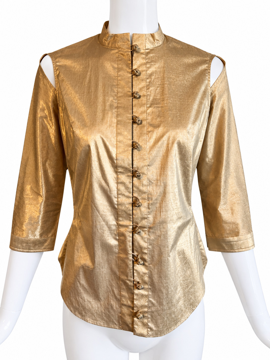 ARCHIVAL LEE MCQUEEN / ALEXANDER MCQUEEN S/S 2000 “THE EYE” CUTOUT METALLIC TOP