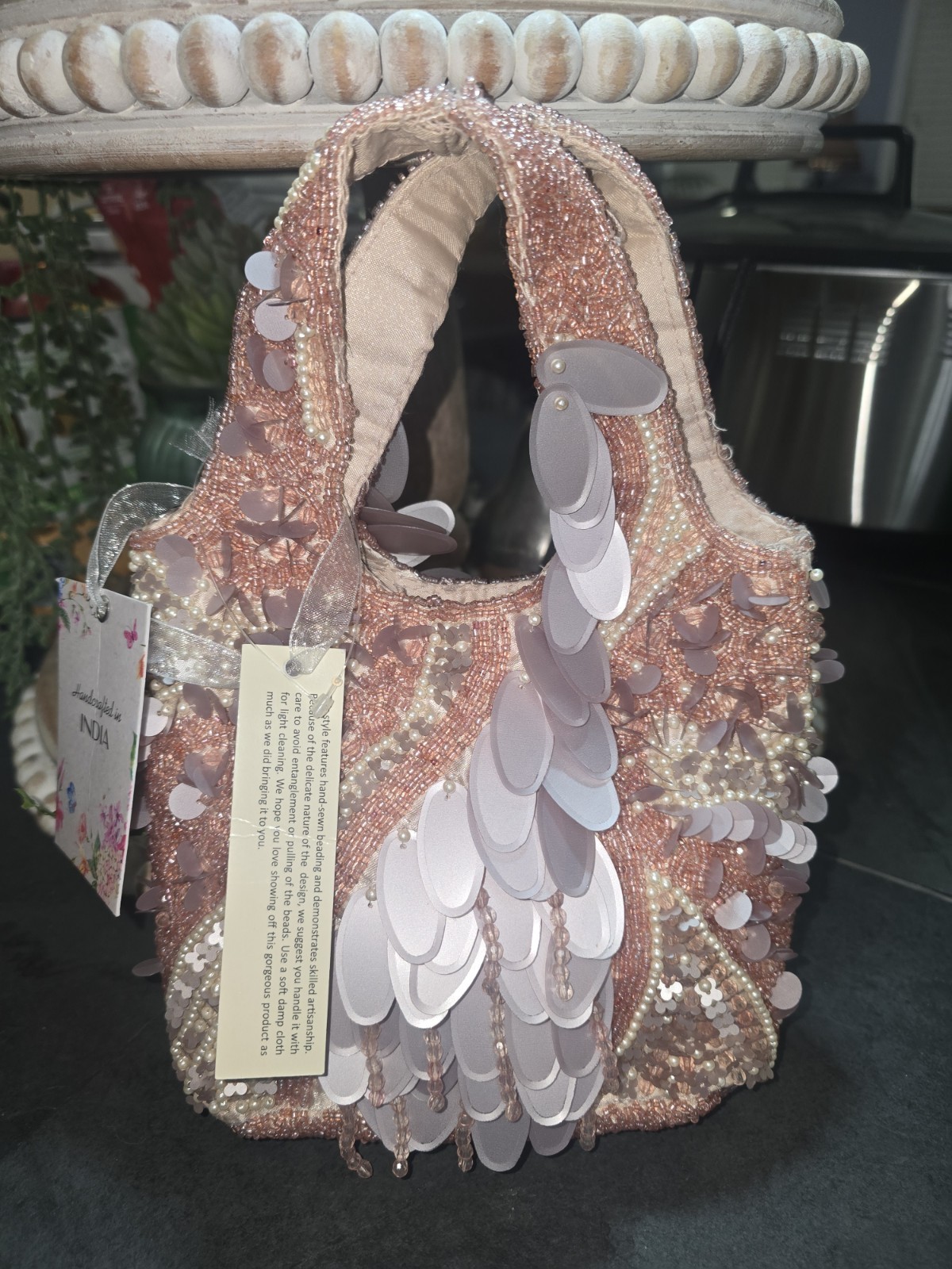 TikTok Viral Handcrafted In India Beaded Mini Bag Sequin Pearl Pink Cottagecore