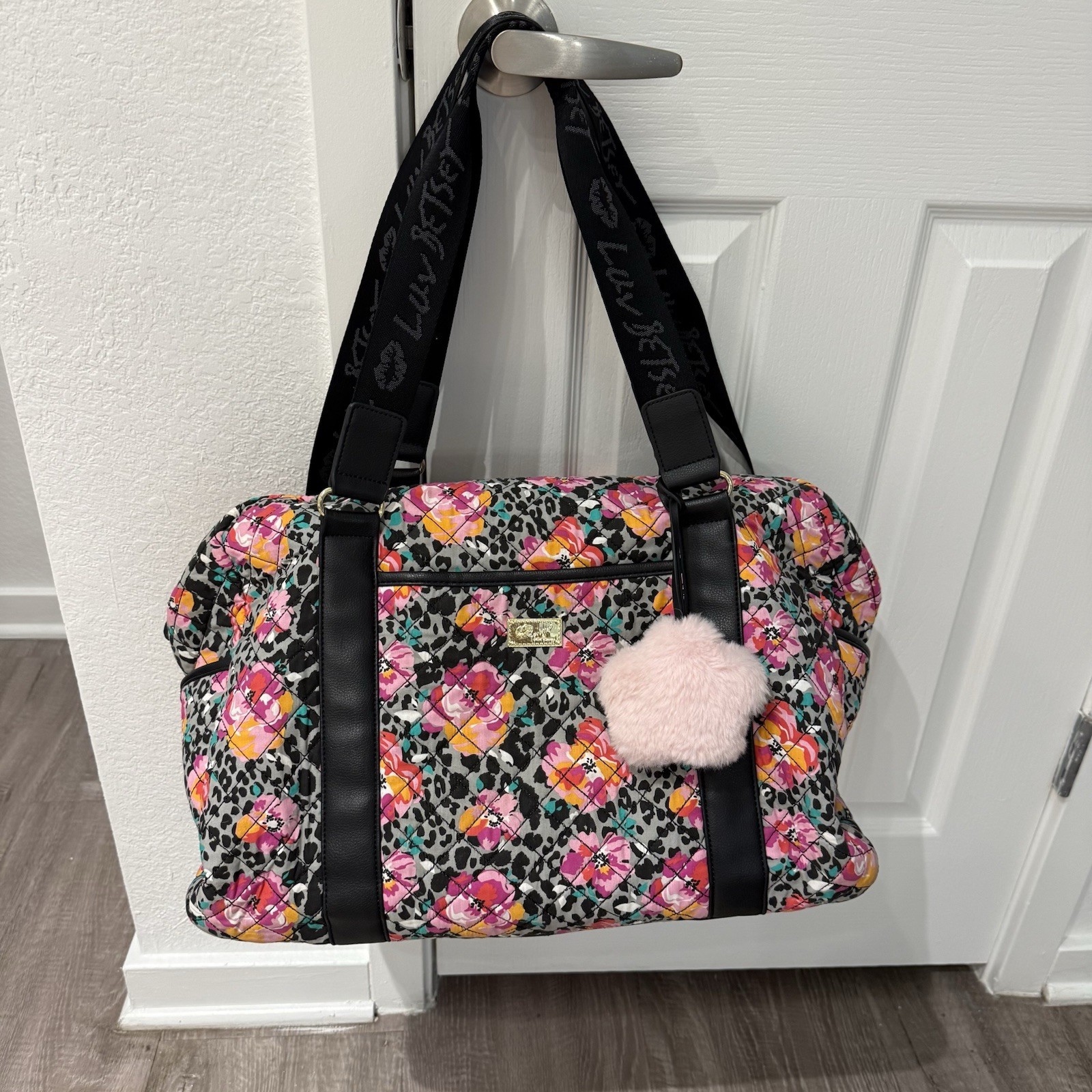 Luv Betsey by Betsey Johnson Quilted Floral Leopard Print Weekender Duffel Bag