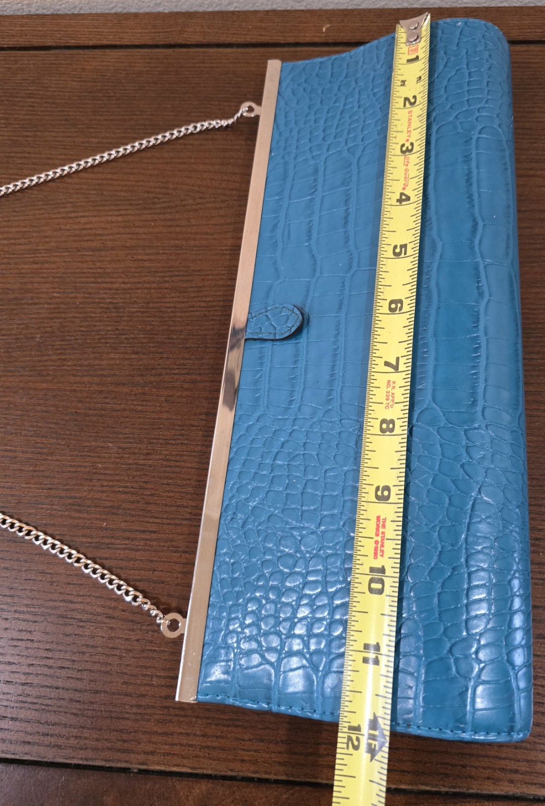 Turquoise ALDO Faux Crocodile Leather Handbag Clutch Purse Metal Strap 12″ Drop