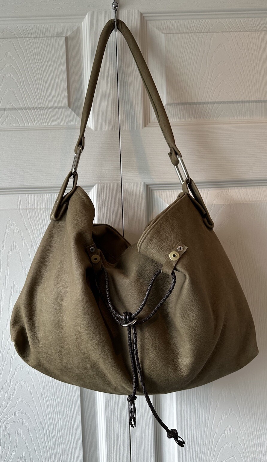 Jensliker Portland Large Faux Suede Moss Green Shoulder Bag Tote Purse (flaw)