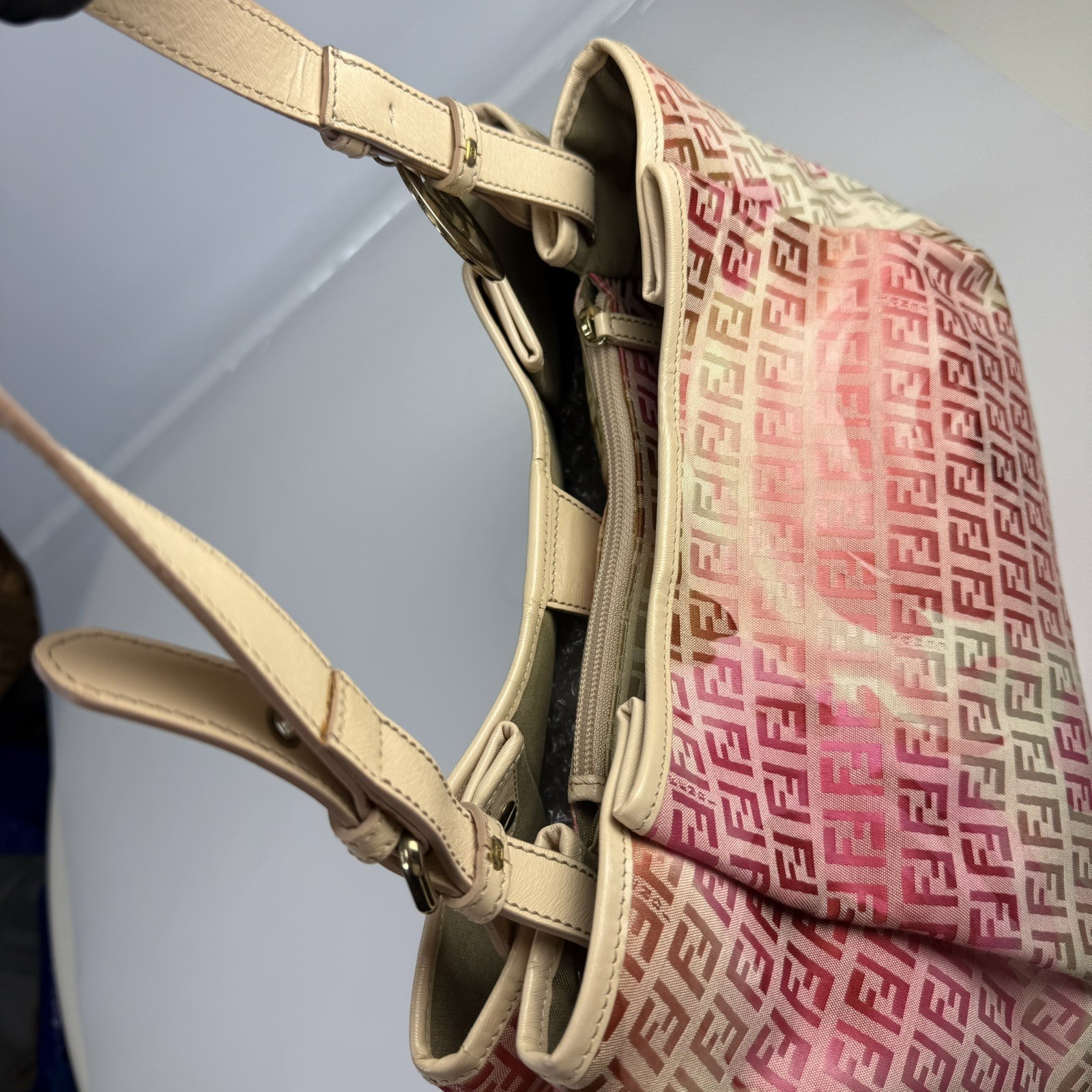 🌸 Authentic FENDI Chef Shoulder Bag Pink Floral Zucca FF Canvas 8BH220 🌸
