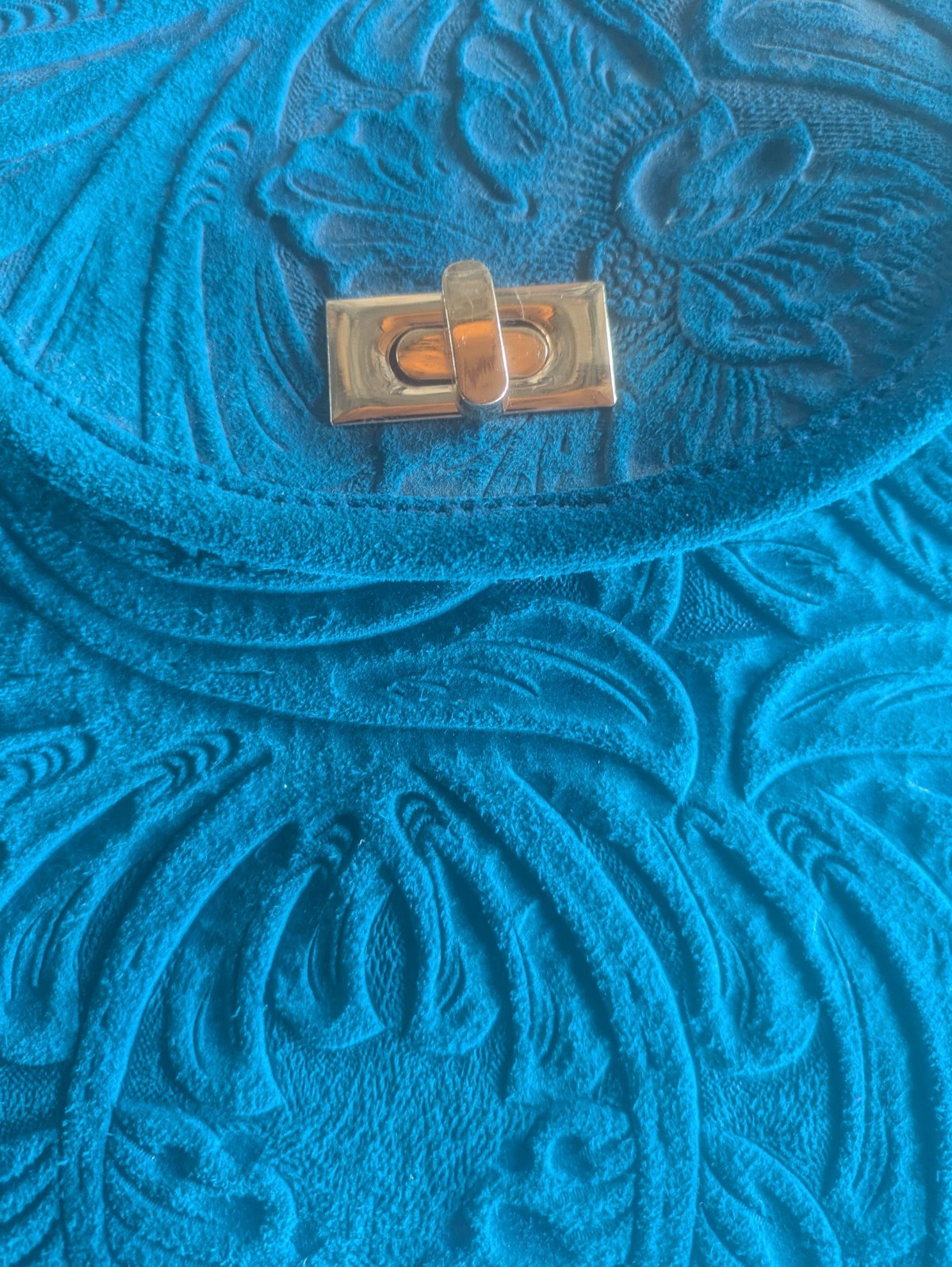 Handmade Turquoise Blue 100% Leather (Suede) Paisley Pattern Backpack/ Purse NWT