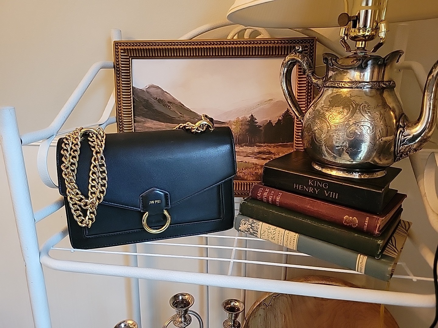 JW PEI Envelope Black Gold Chain Crossbody Purse Bag