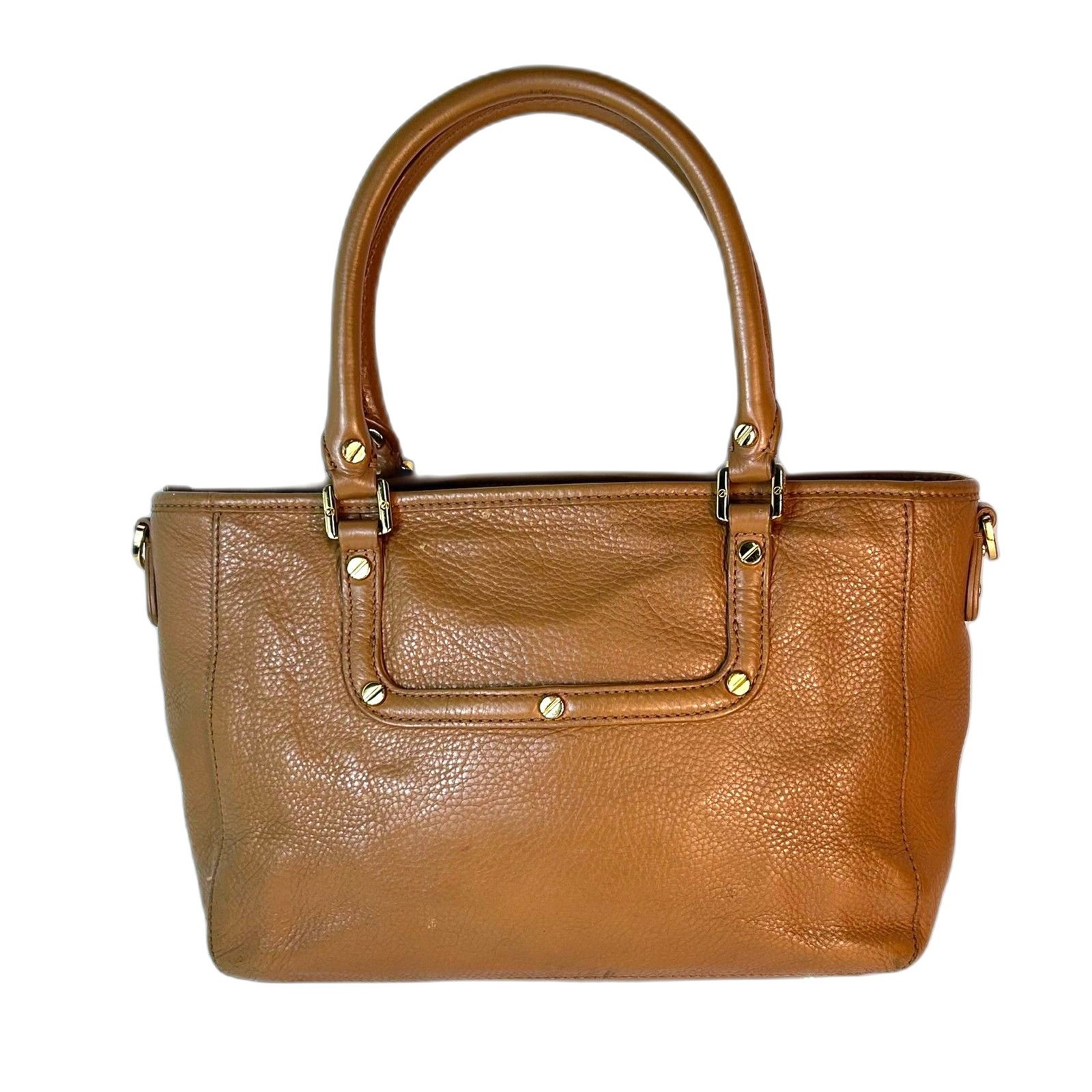 Tory Burch Amanda Cognac Brown Pebble Leather Dual Handle Satchel Handbag