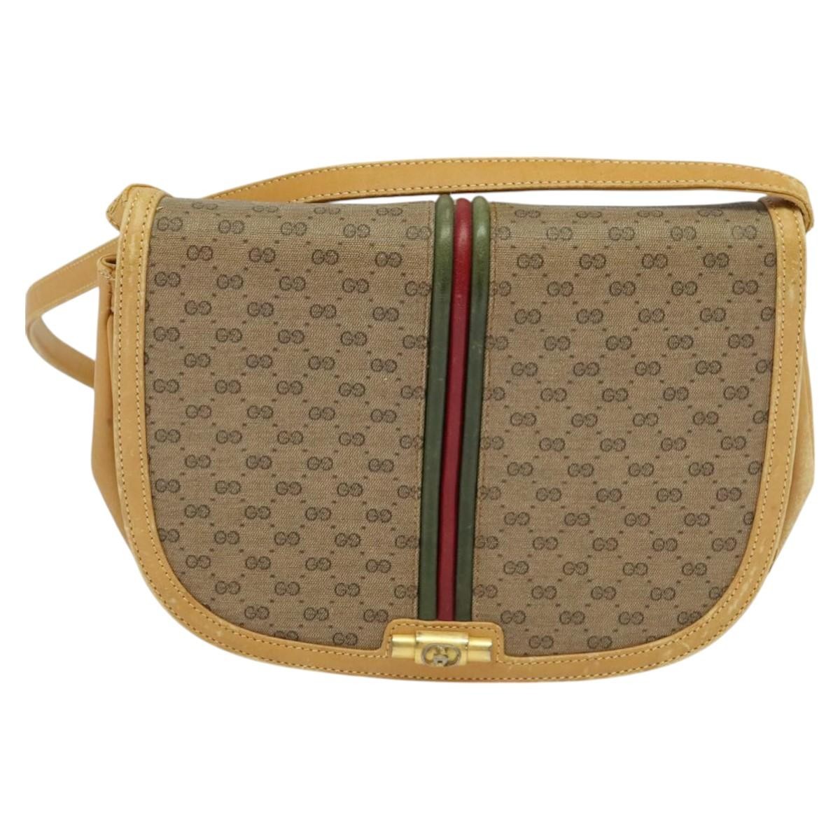 GUCCI Micro GG Supreme Web Sherry Line Shoulder Bag PVC Beige Gold Auth 123106