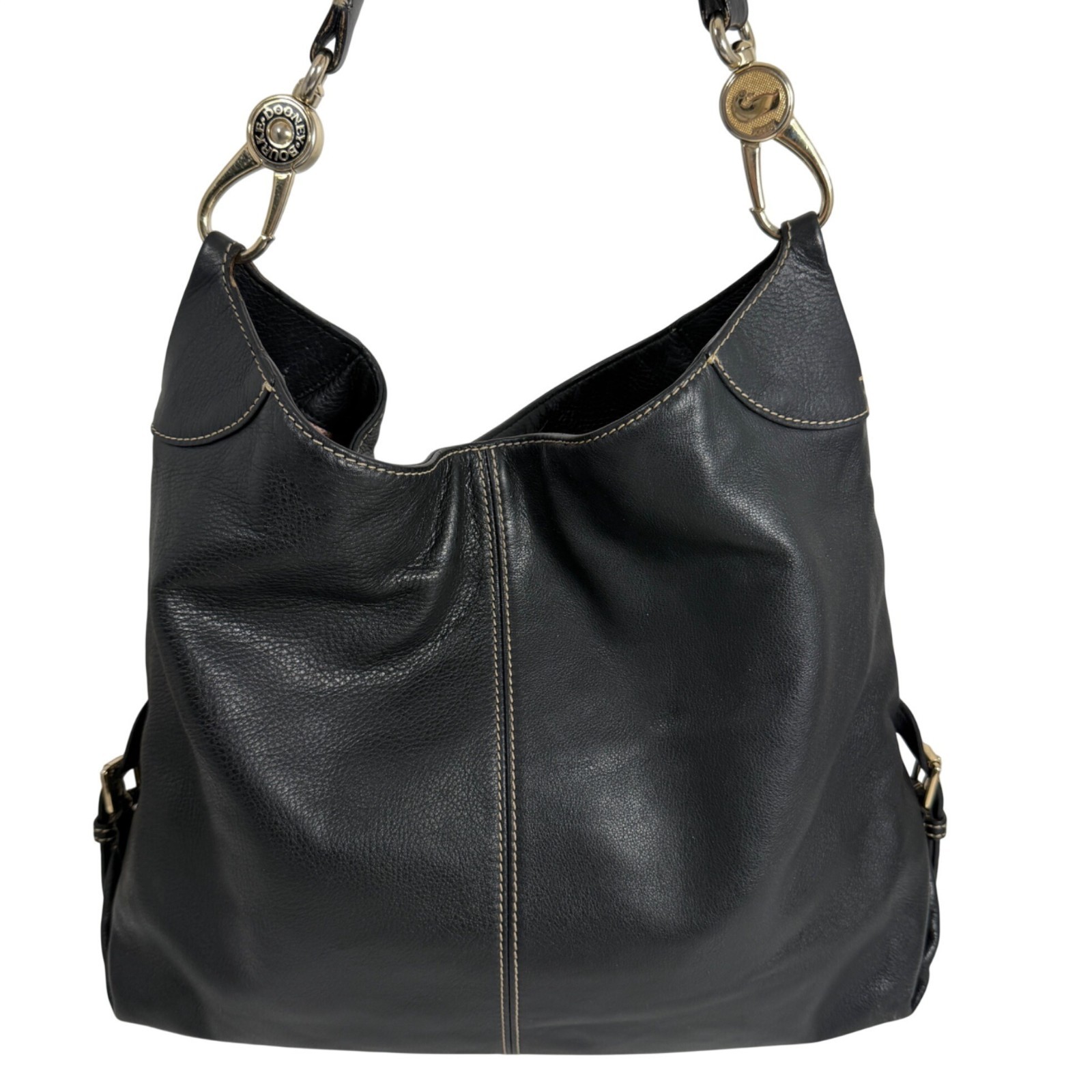 Dooney Bourke Black Leather Large Slouchy Hobo Shoulder Bag Toggle Clasp Strap