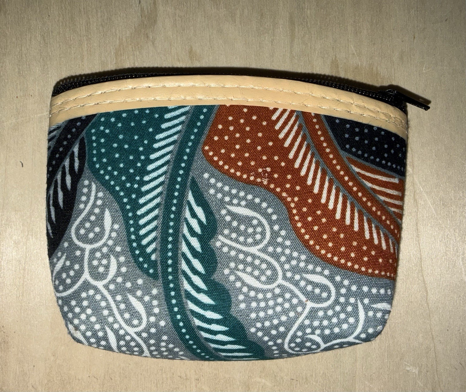 handmade Indonesian batik fabric pouch with a zipper closure