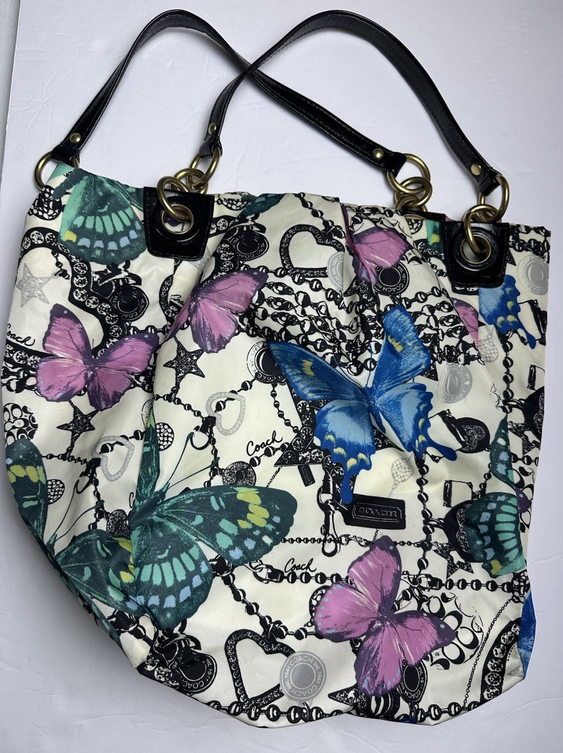 Coach Vintage Scarf Print Butterfly Sateen Parker 13415 Large Shoulder Bag GUC