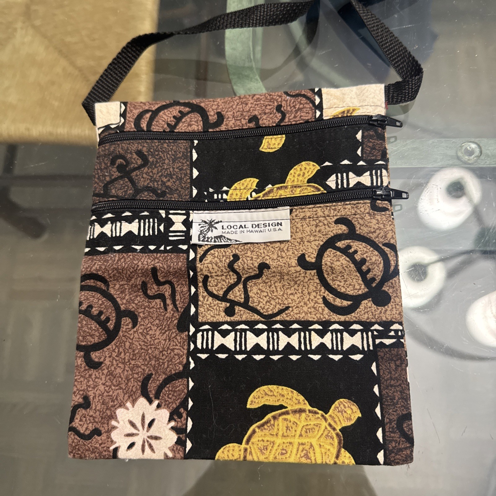 Local Design Made In Hawaii Hawaiian Print Crossbody Messenger Bag Turtle Brown