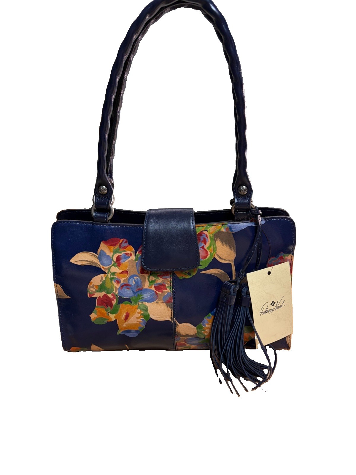 Patricia Nash Rienzo Le Fleur Navy Multicolor Leather Satchel Shoulder NWT