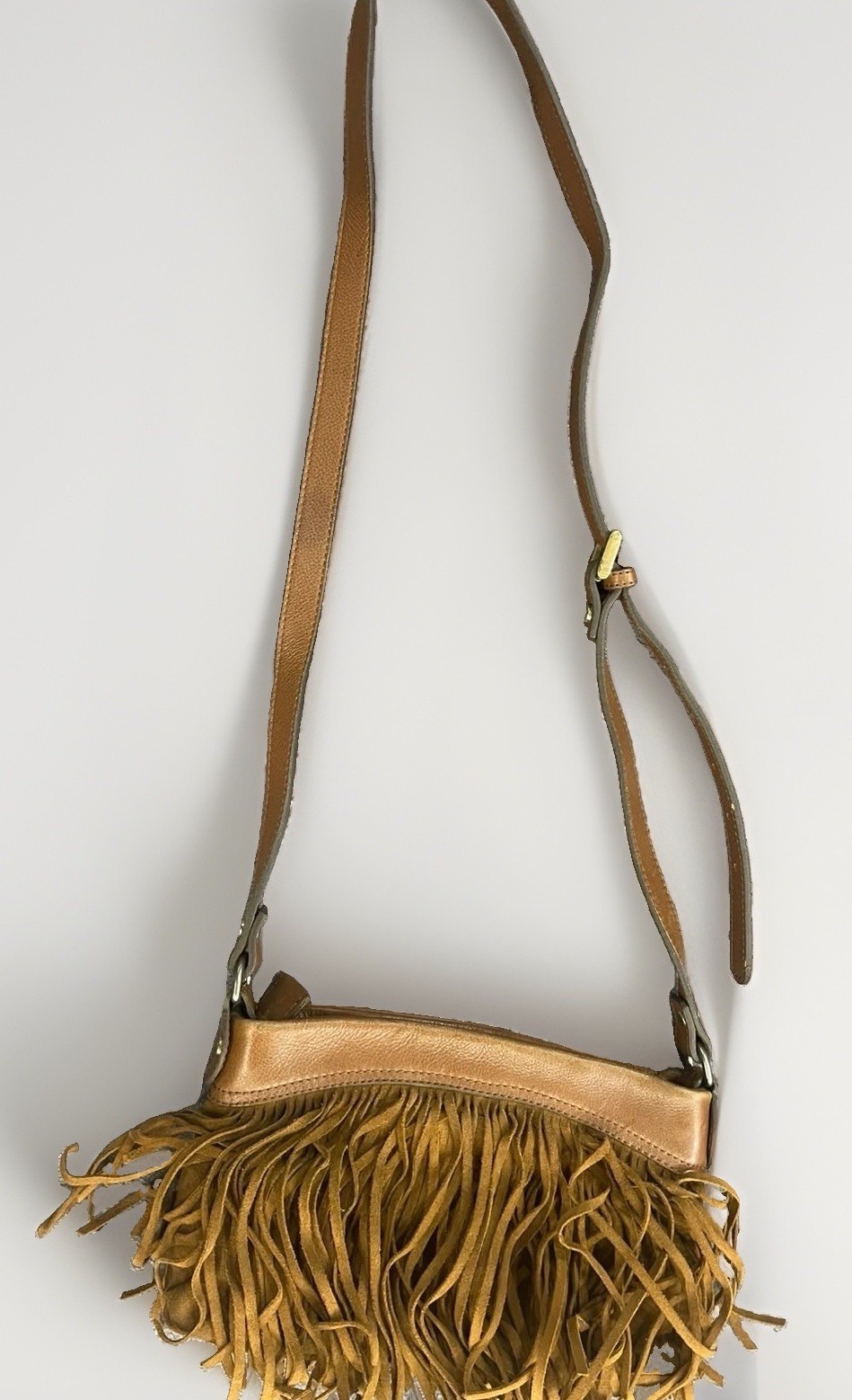 Vintage Massimo Dutti Suede Fringe Crossbody Bag Brown Boho Festival Spain Y2K
