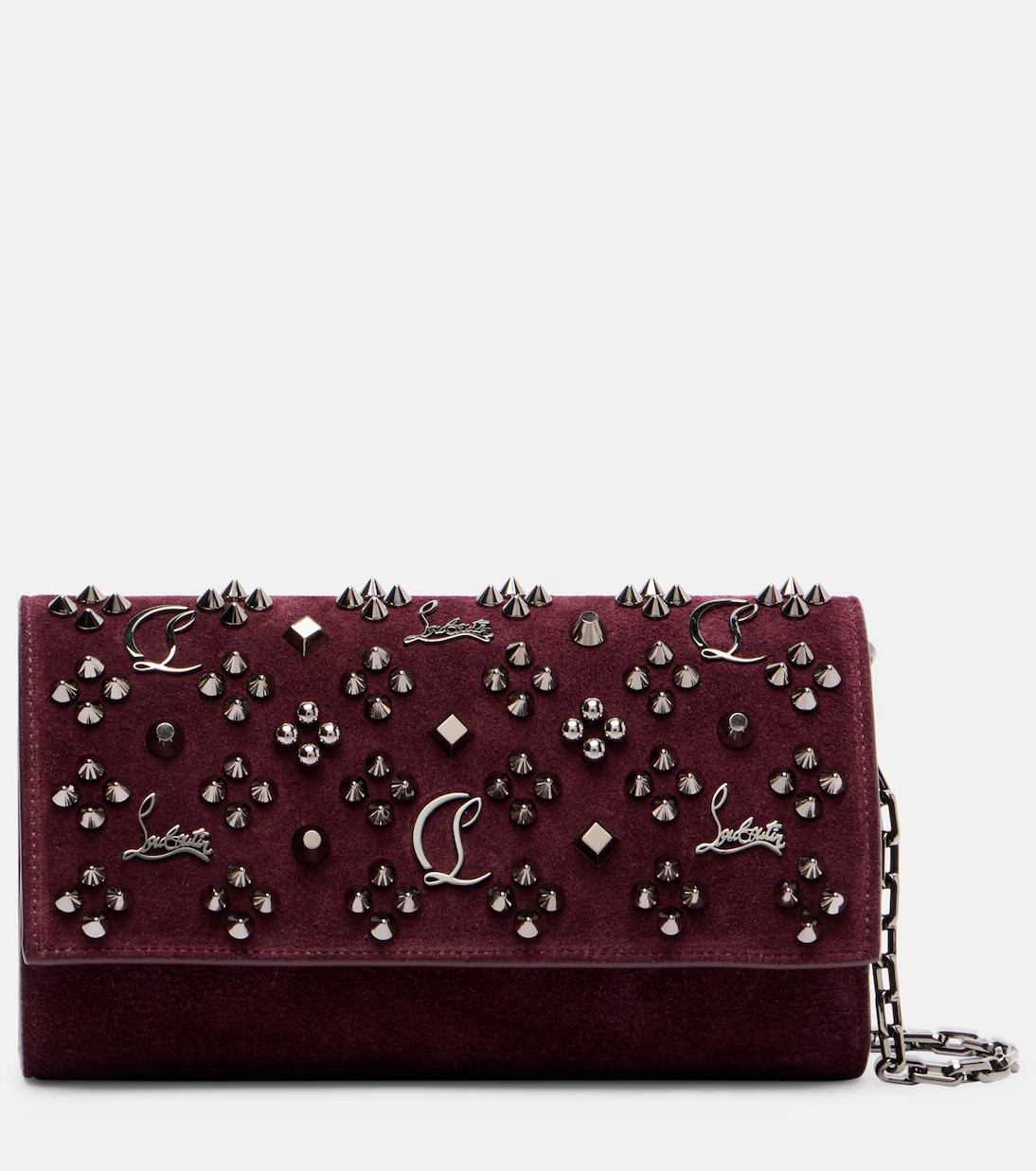 NWT NEW Christian Louboutin Paloma Burgundy Suede Wallet Chain Crossbody $1550