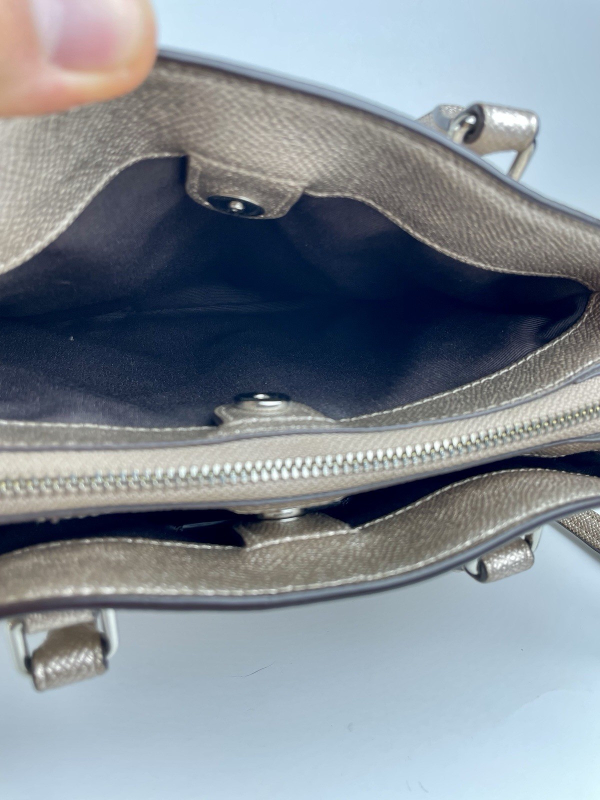 Coach Mini Christie Carryall Metallic Platinum Crossgrain Leather Satchel
