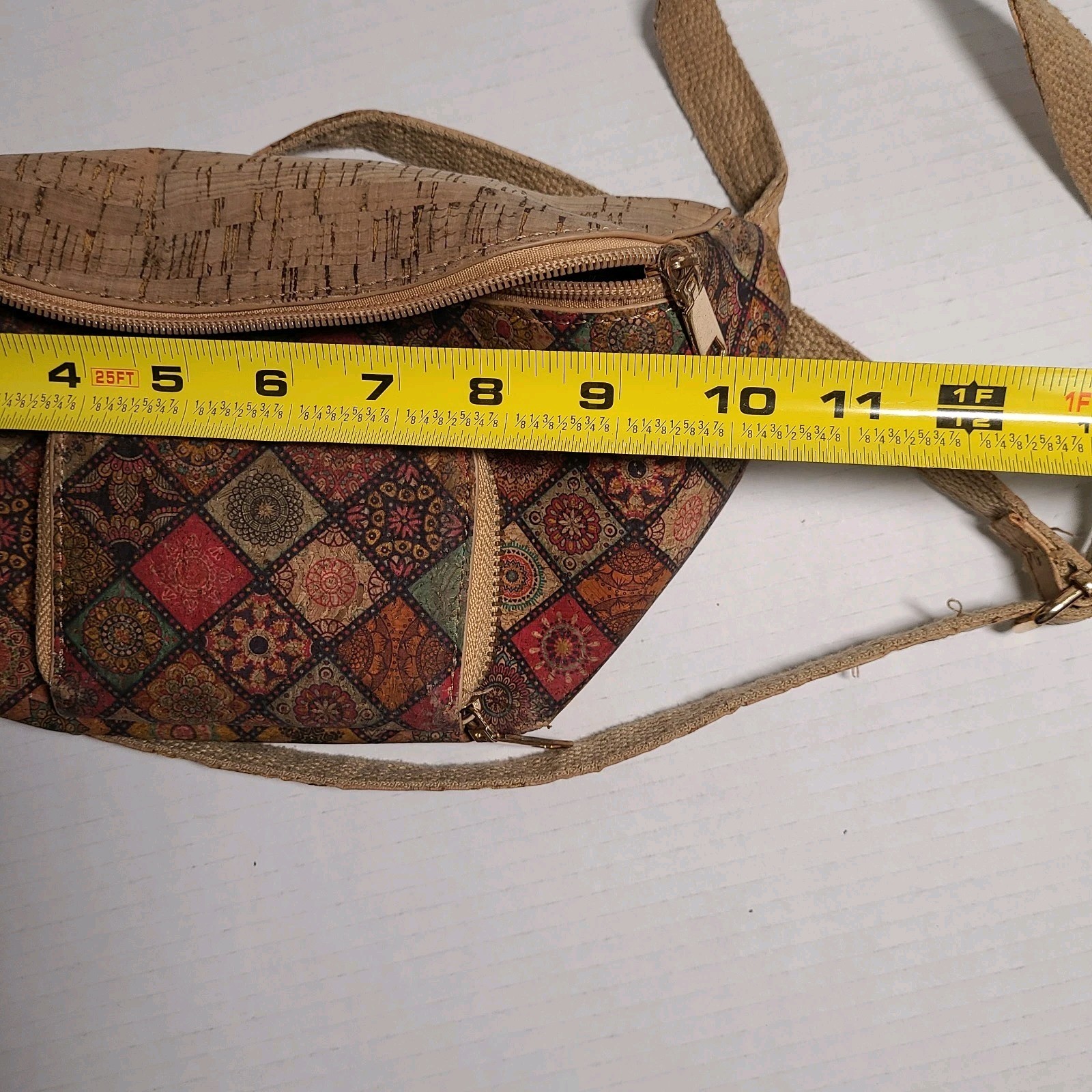 Boho Patchwork Cork Fanny Pack With Flip Out Card Holder
