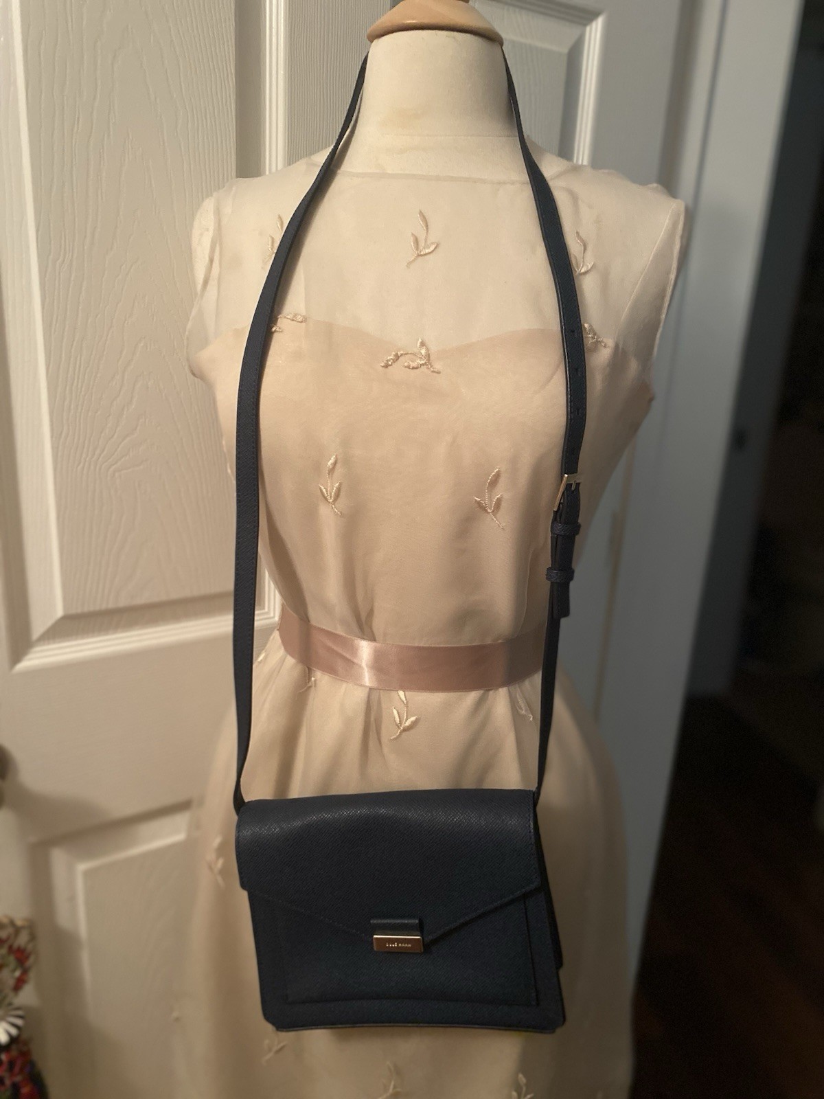 Cole Haan Amalia Navy Blue Saffiano Leather Cross Body Bag- Like New