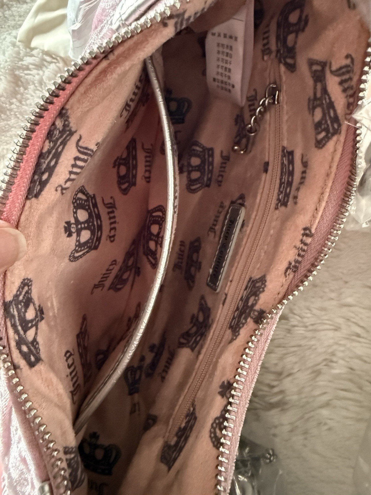 Royal Couture Dusty Pink Velvet Crescent Shoulder Bag w/ Silver Trim + Dust Bag