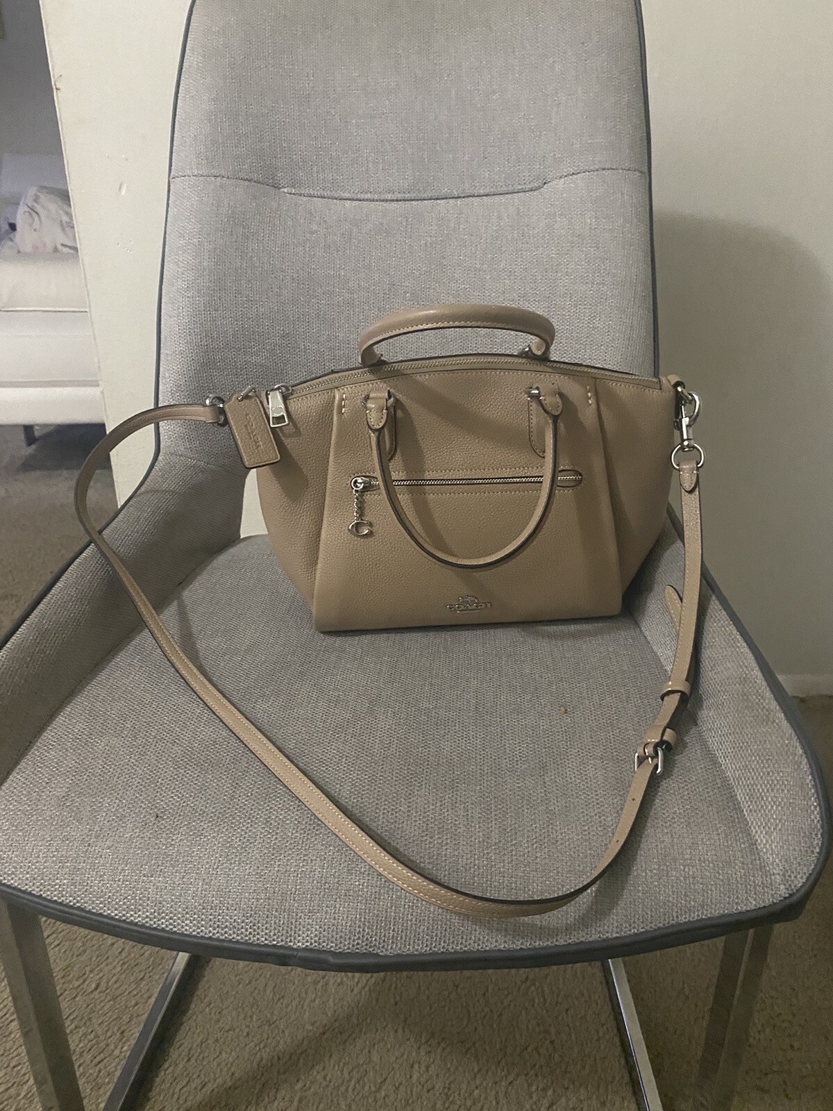Authentic Coach 79316 Kacey Pebble Leather Satchel Shoulder Bag – Beige