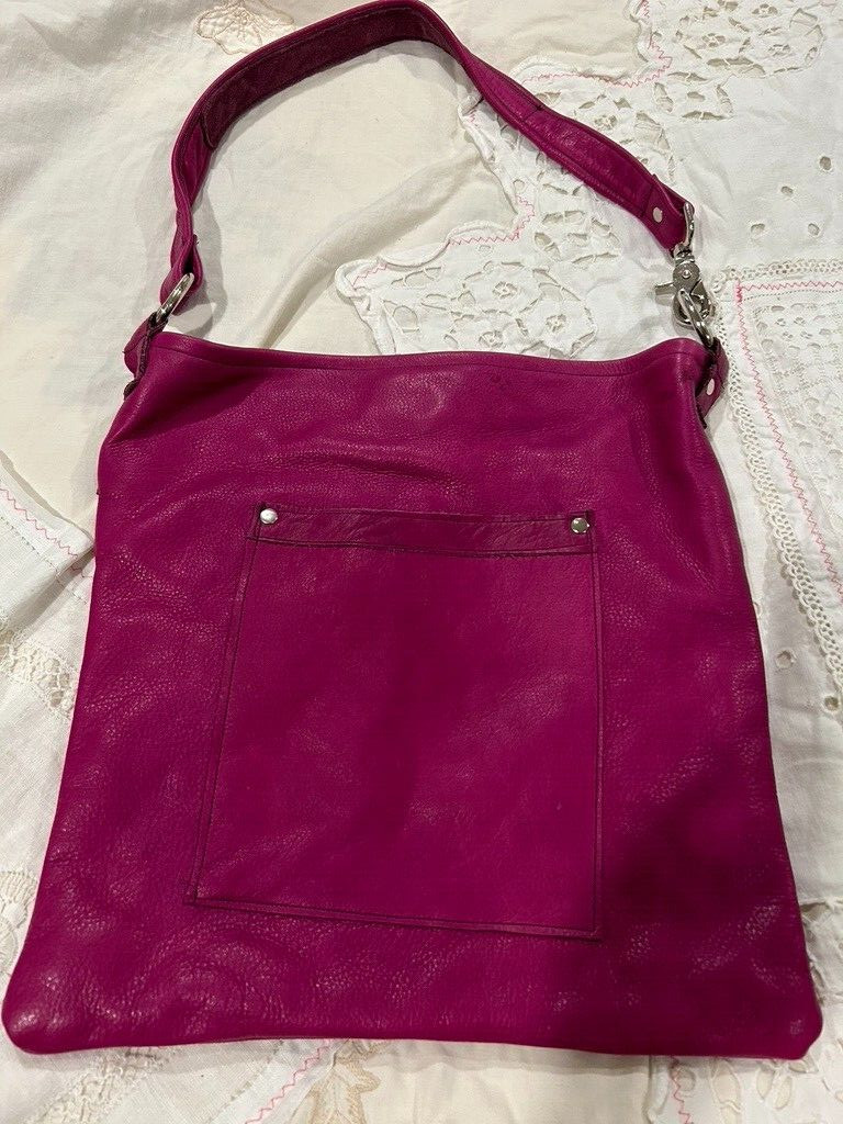 Fuschia Pink Leather Shoulder Handbag~Jeweled Tassels Handmade USA ~Becky Bag