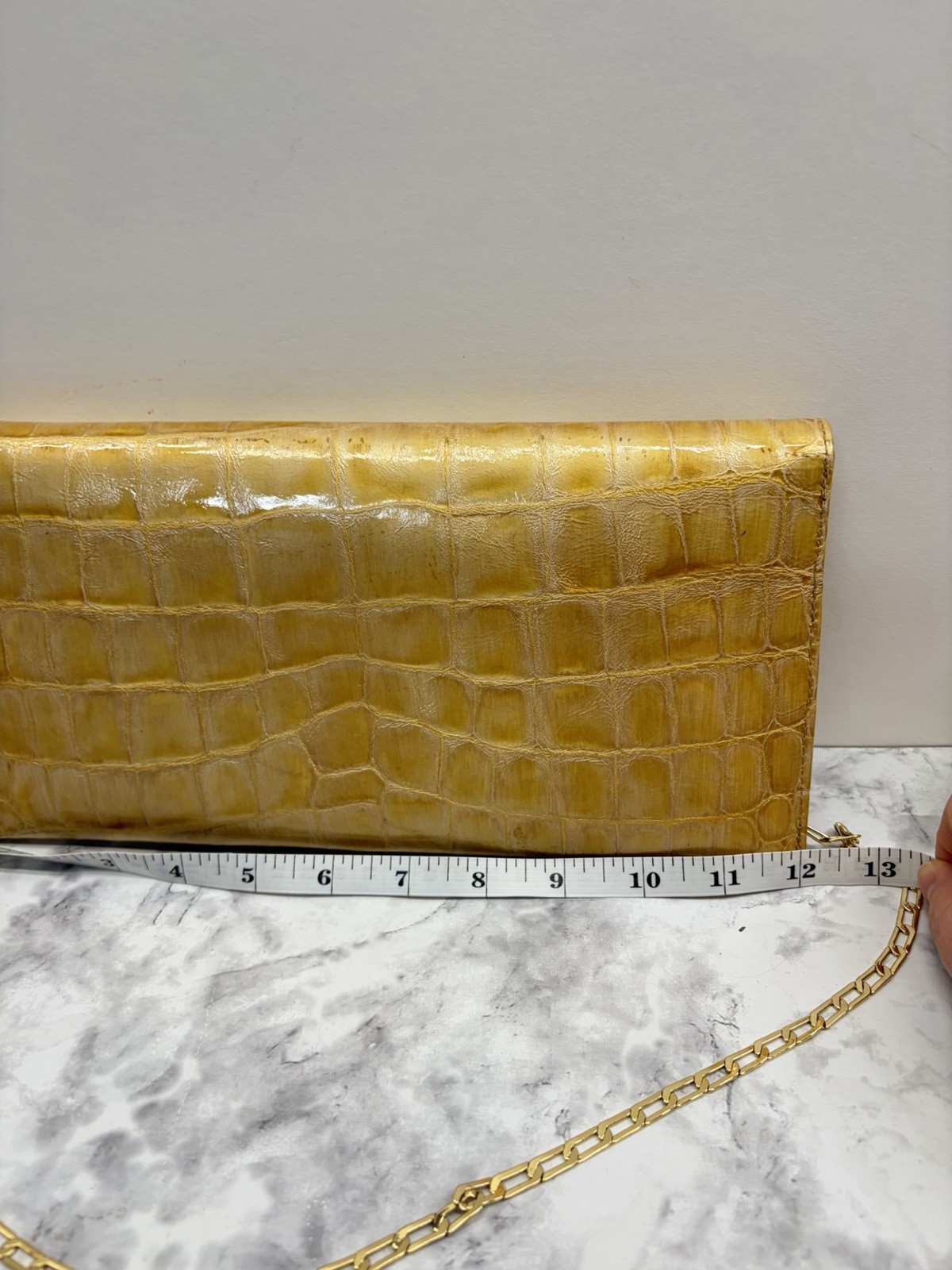 CARLOS FALCHI Gold Crocodile Embossed Clutch Chain Strap W/ Magnetic Clasp