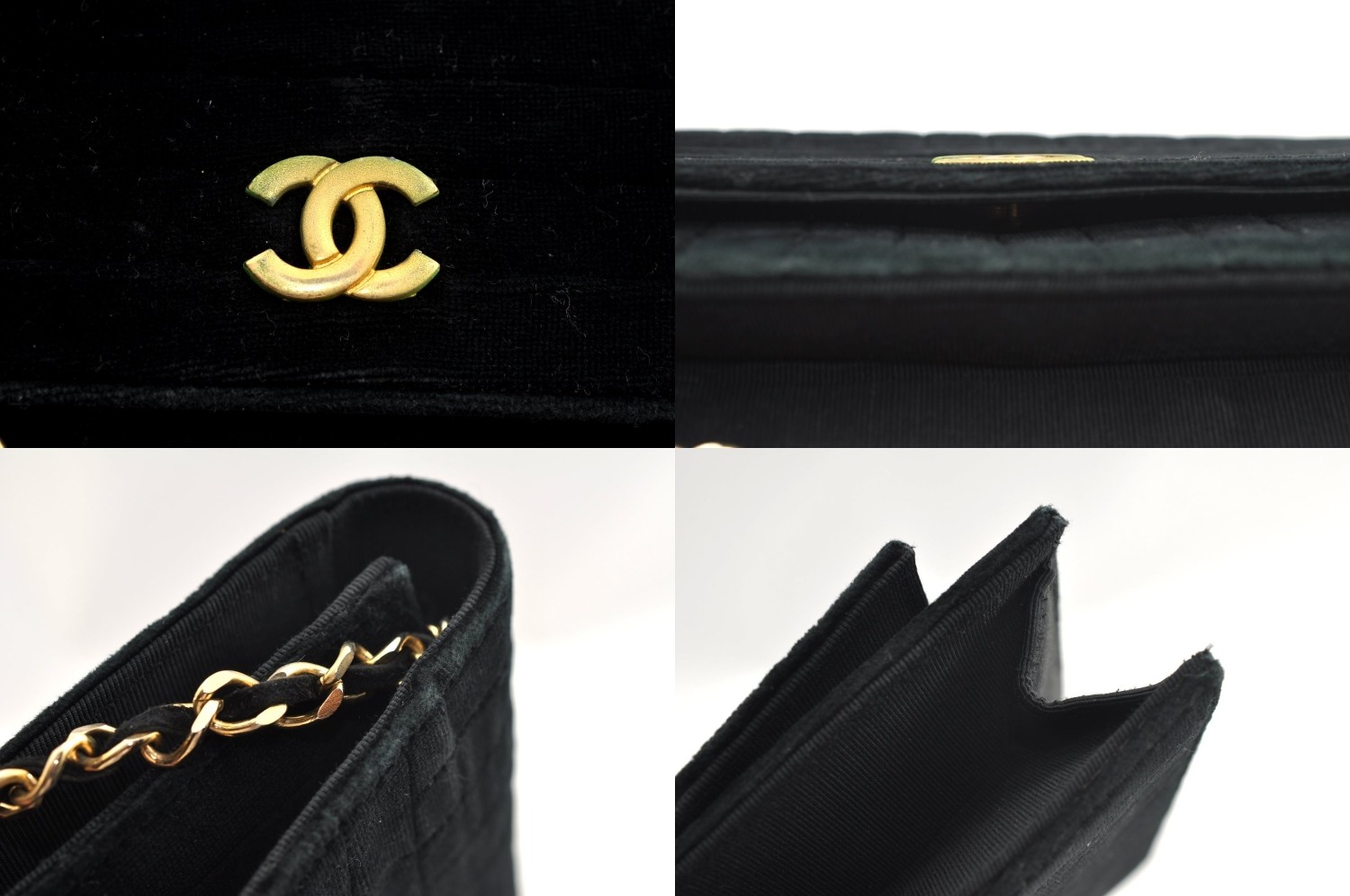 Authentic CHANEL CC Logo Chain Shoulder Cross Body Bag Purse Velour Black AC588