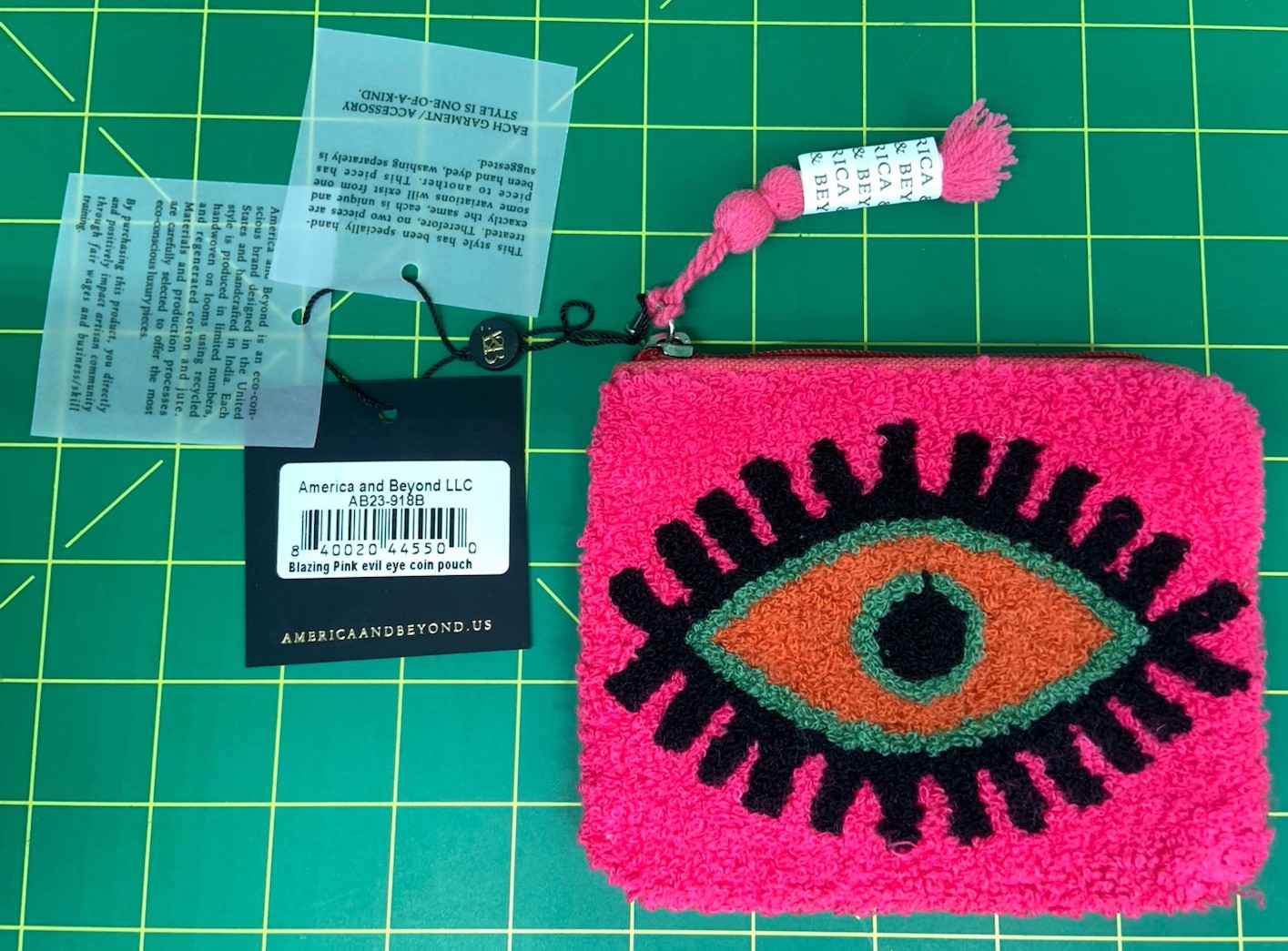 America & beyond Blazing Pink Evil Eye Embroidered Coin Purse pouch Bag New