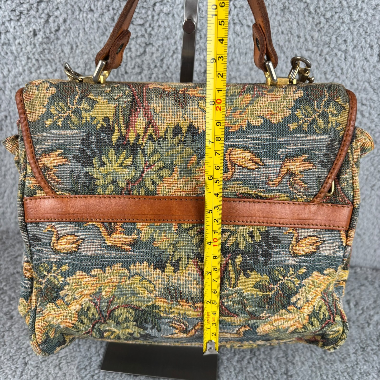 Gobelins Art Tapestry Convertible Crossbody Satchel Bag Swan Duck Pond Scenic