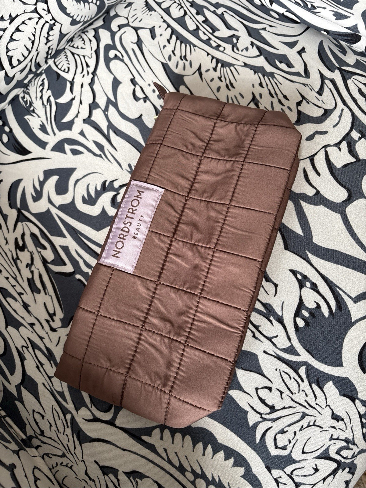 Nordstrom Brown Cosmetic Zip Closure Makeup Bag, 12x6x3.25”, Soft New