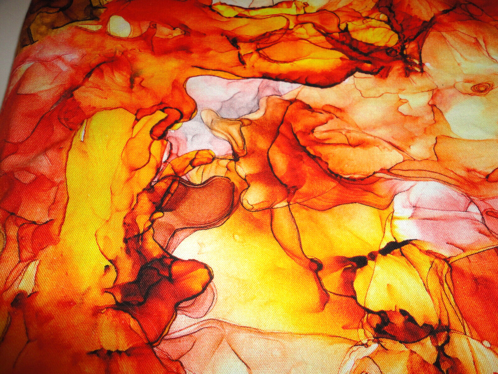Fabric Tote Bag~ Orange Batik Style Print ~16 1/2 x 12 inches~ Handmade