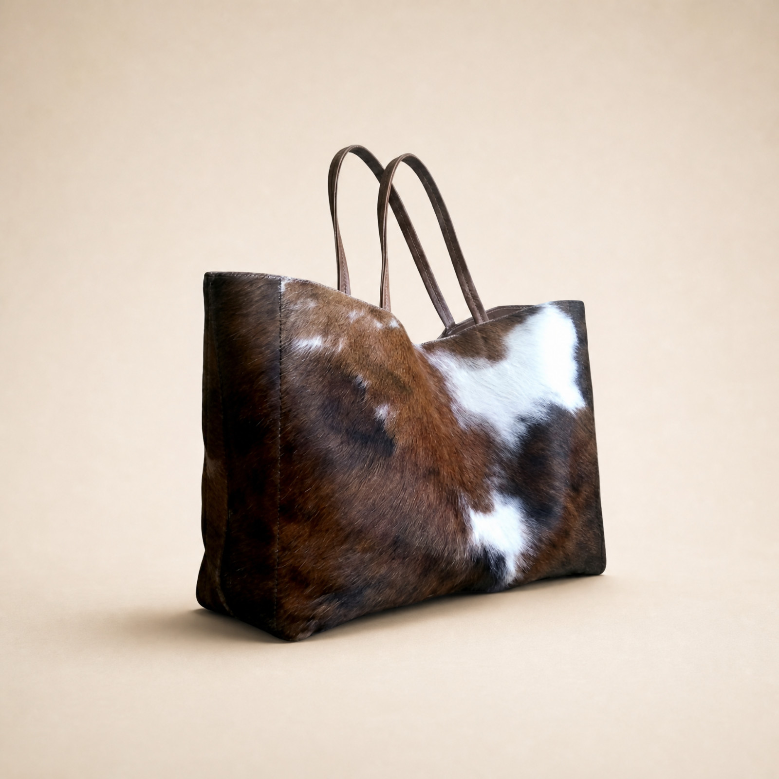 Cowhide Leather Tote Bag Brown White Cow Print Western Women’s Handbag