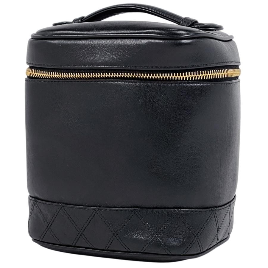 Chanel Coco Mark Vanity Bag Bicolor Leather Black A01619 Used