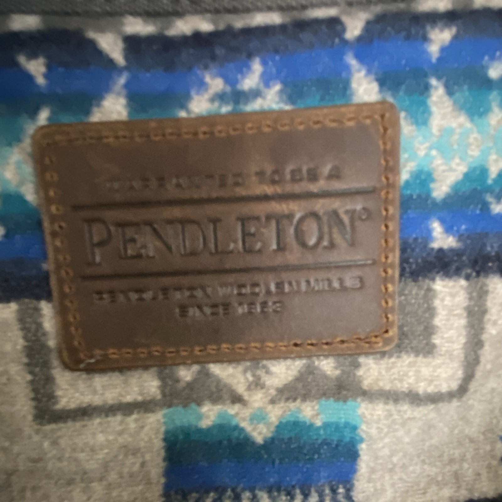 Pendleton Geometric Tote Bag Gray Blue Beige Black Lined Inner Pockets.