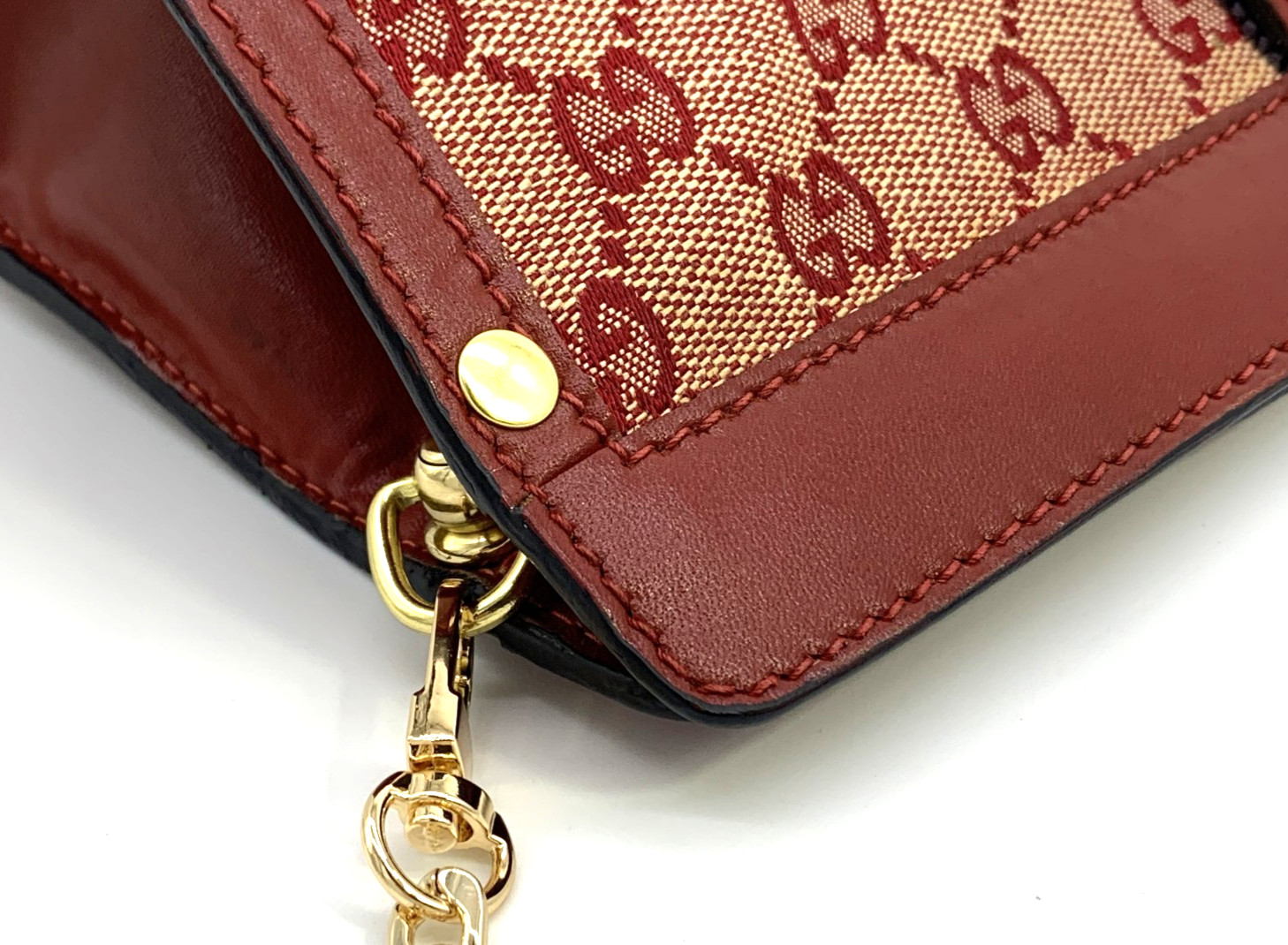 GUCCI VINTAGE GG Canvas Shoulder Bag Chain Strap Sherry Red Rare Authentic