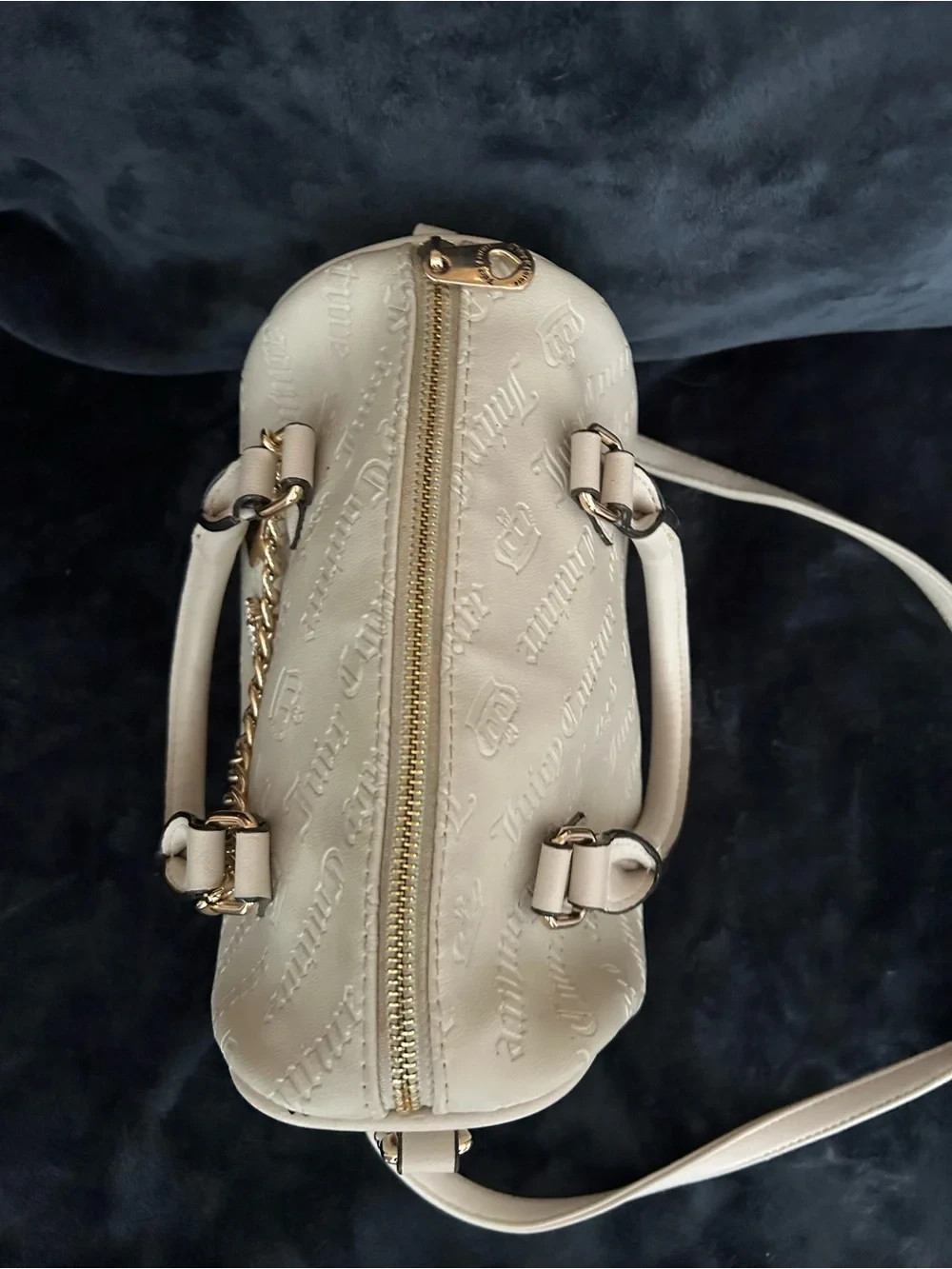 Juicy Couture Cream Embossed Charm Satchel with Chain Accents