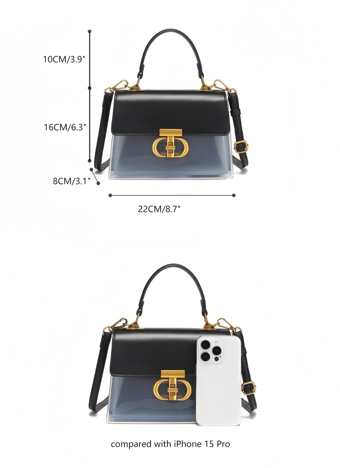 Transparent Crossbody Handbag with Turn Lock Closure Women Messenger Bag Satc…