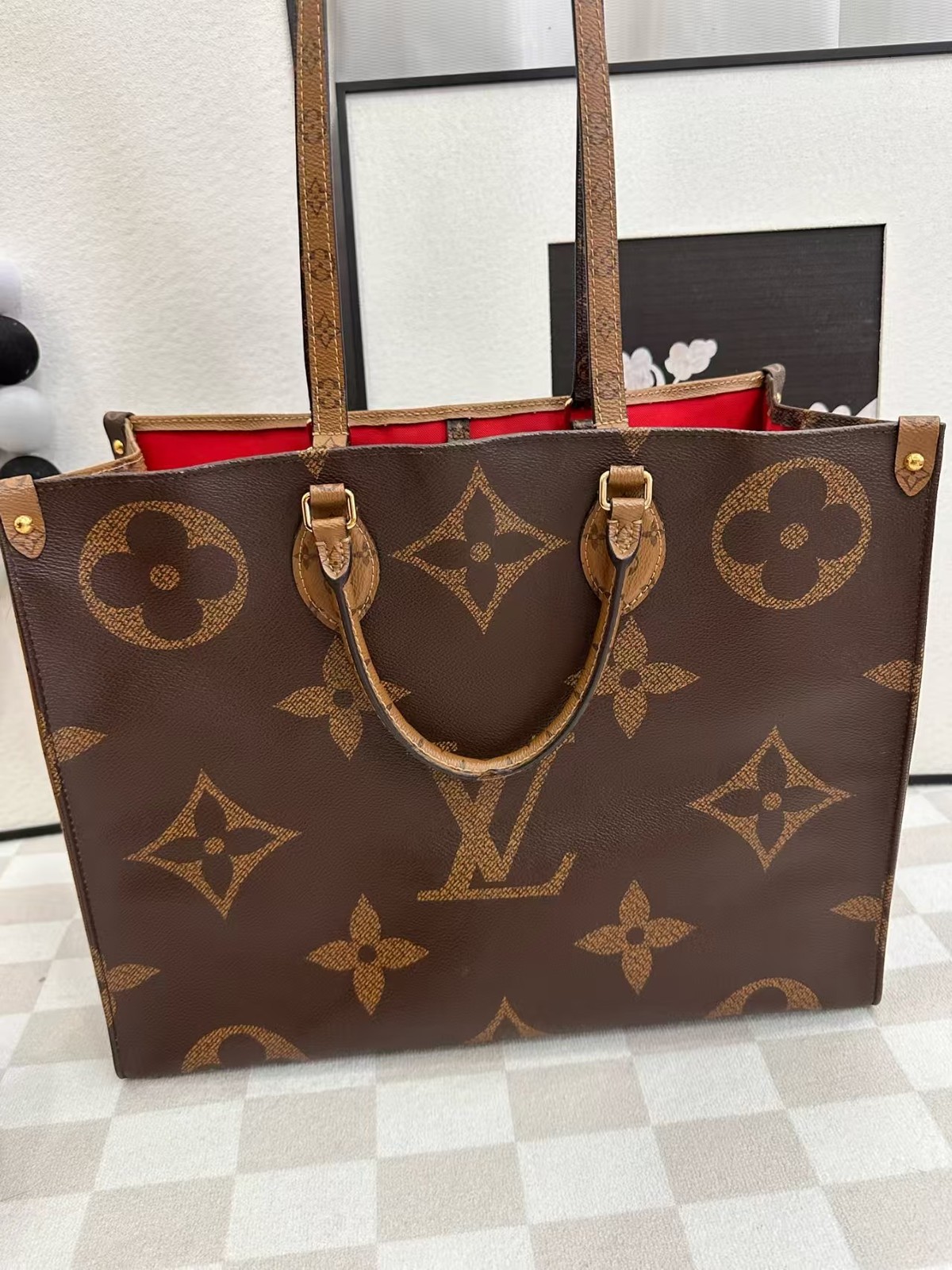Louis Vuitton M45320 Monogram Jumbo Onthego GM 2WAY Bag Red Canvas Reverse Auth