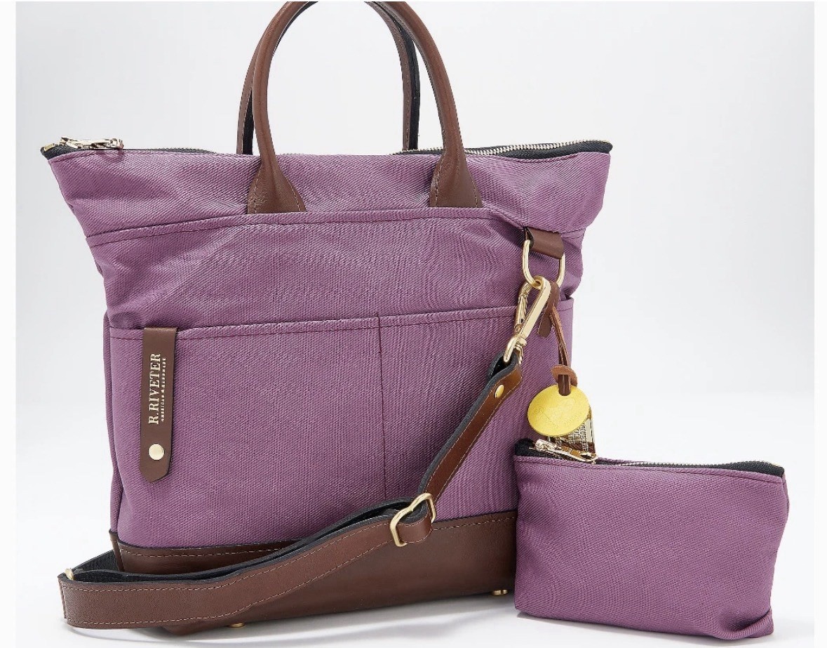 R. Riveter Otto Purple Canvas/Leather Tote Handbag Carry Purse With Coin Purse