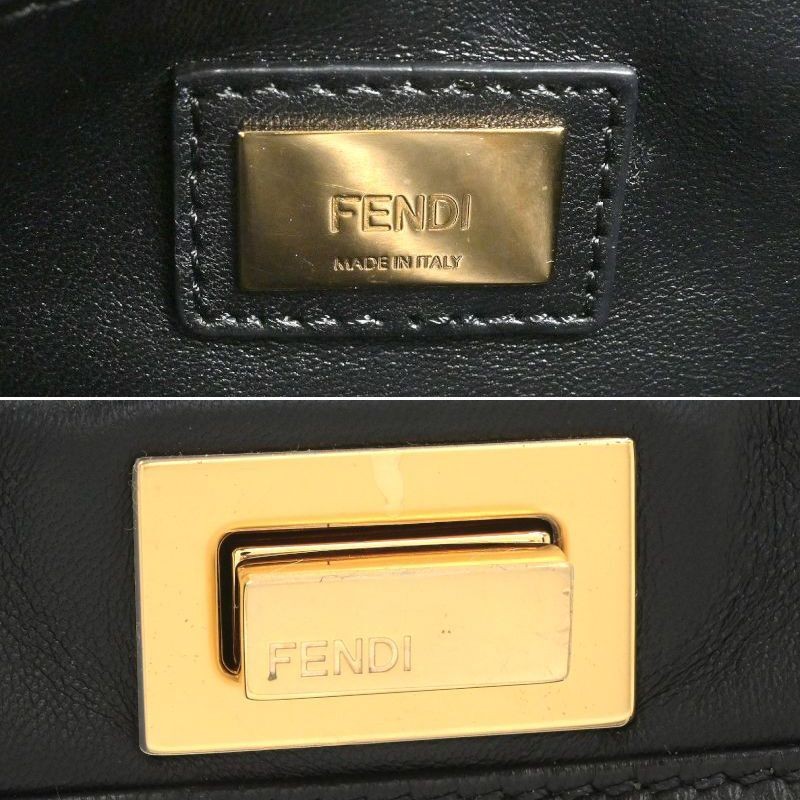 FENDI Mini Peekaboo 8BN244 Leather Black Gold Hardware Small Size Handbag Should