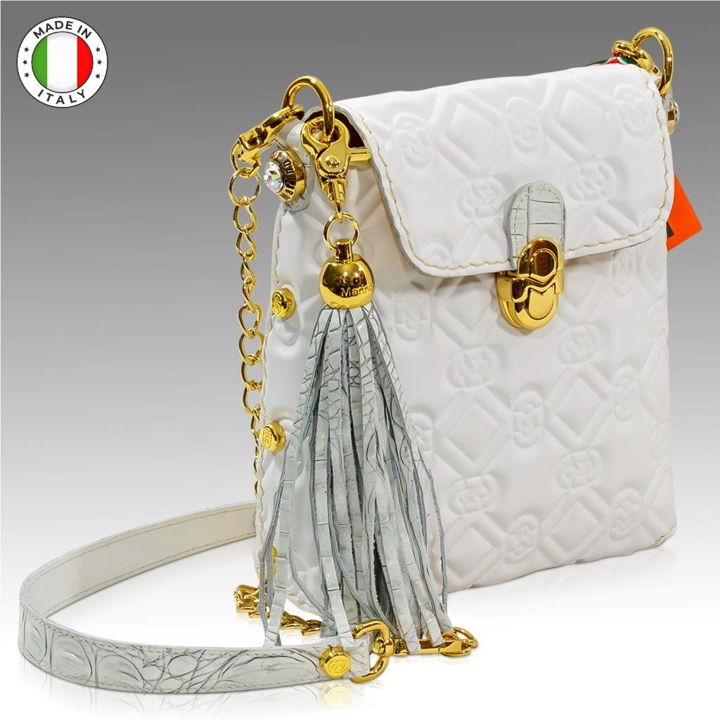Marino Orlandi Designer Purse Clutch Alabaster Quilted Leather Studded iPhone Ba