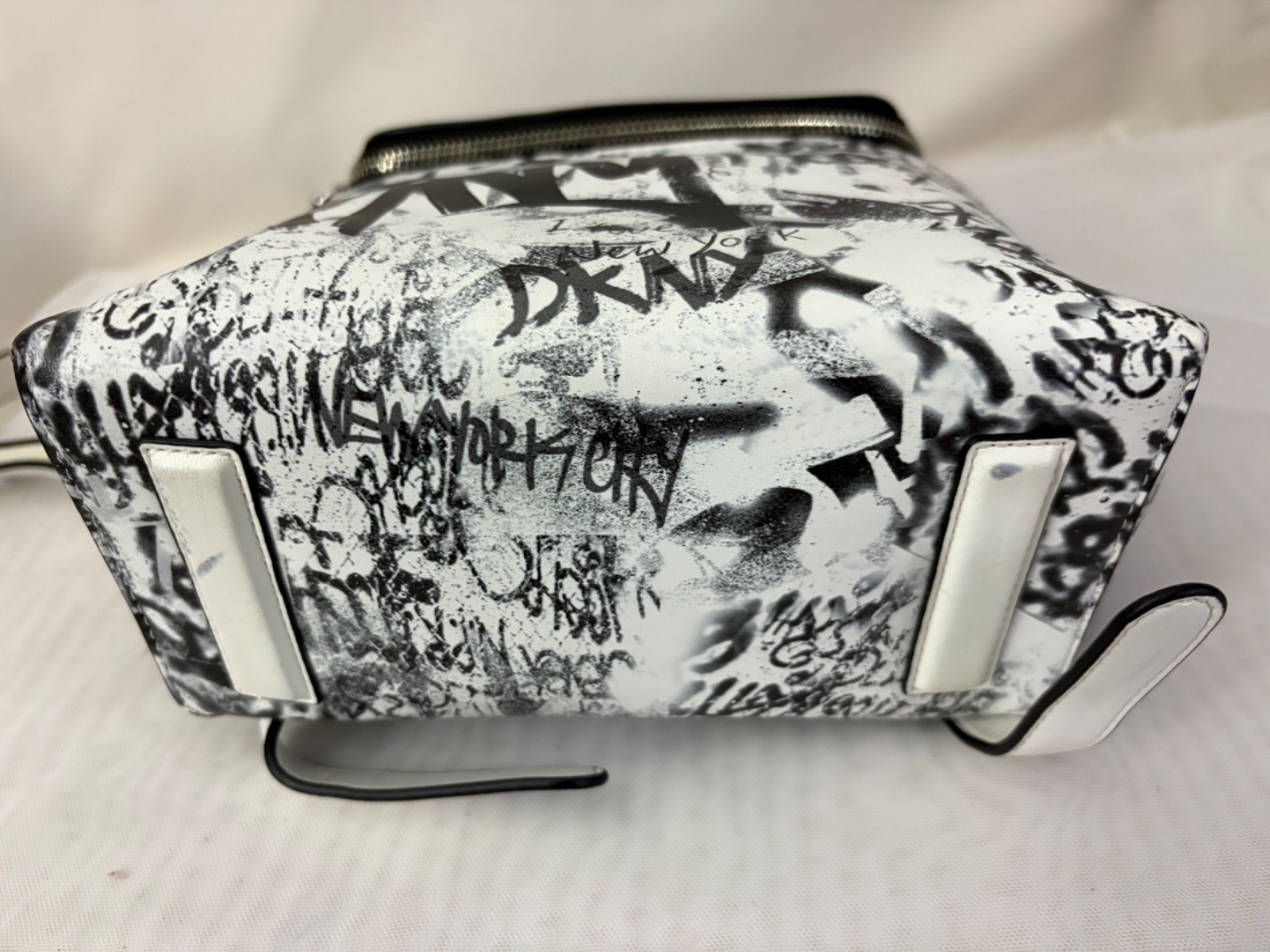 DKNY Graffiti Backpack Black White Zip Around Top Handle 100% PU Streetwear Punk