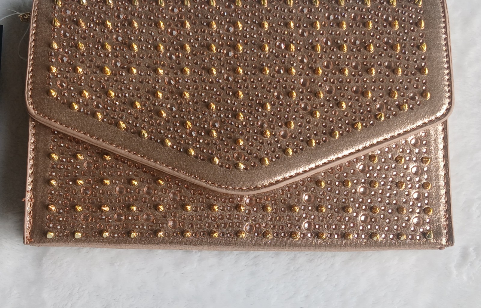 Steve Madden Gold Metallic Rhinestone Studded Clutch Chain Strap Magnetic