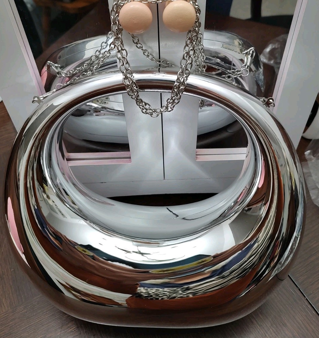 New Silver Lux Handbag/Purse Acrylic Crescent Orb Detach Chain Hipster Cool Uniq