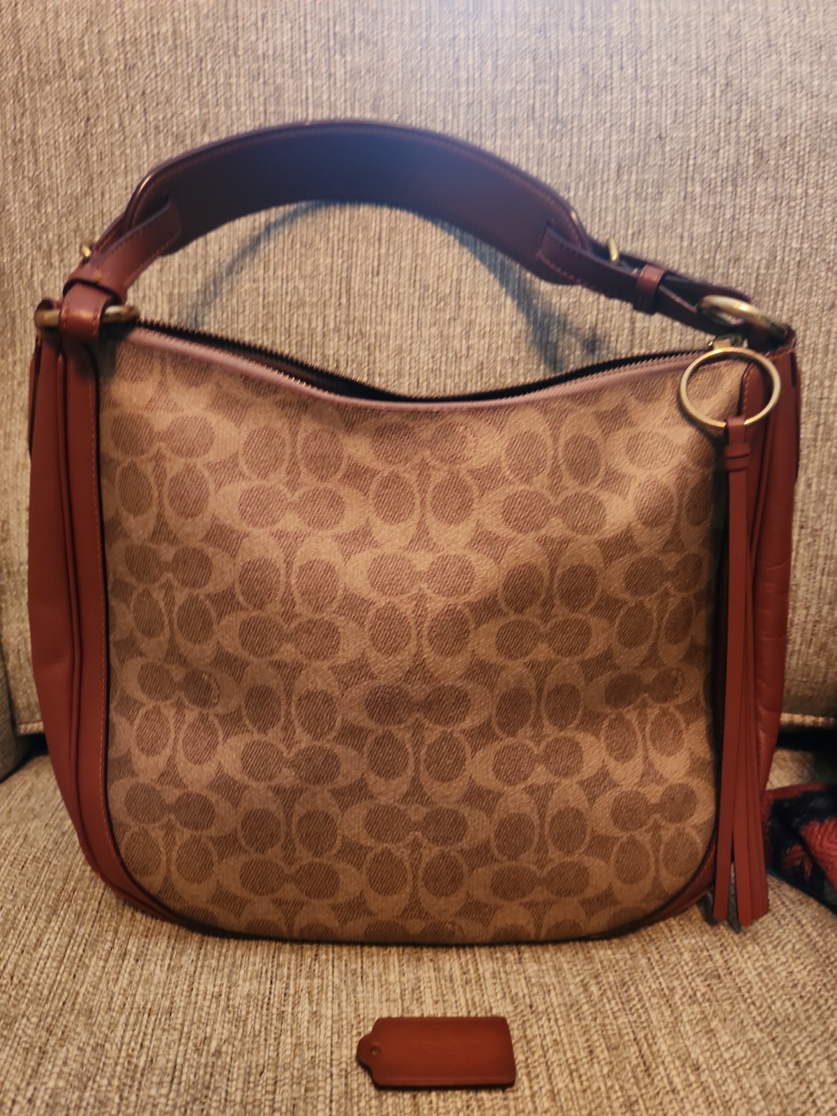 COACH Sutton Hobo 38580 Signature Beige and Brown PVC Leather 2 way One Shoulder