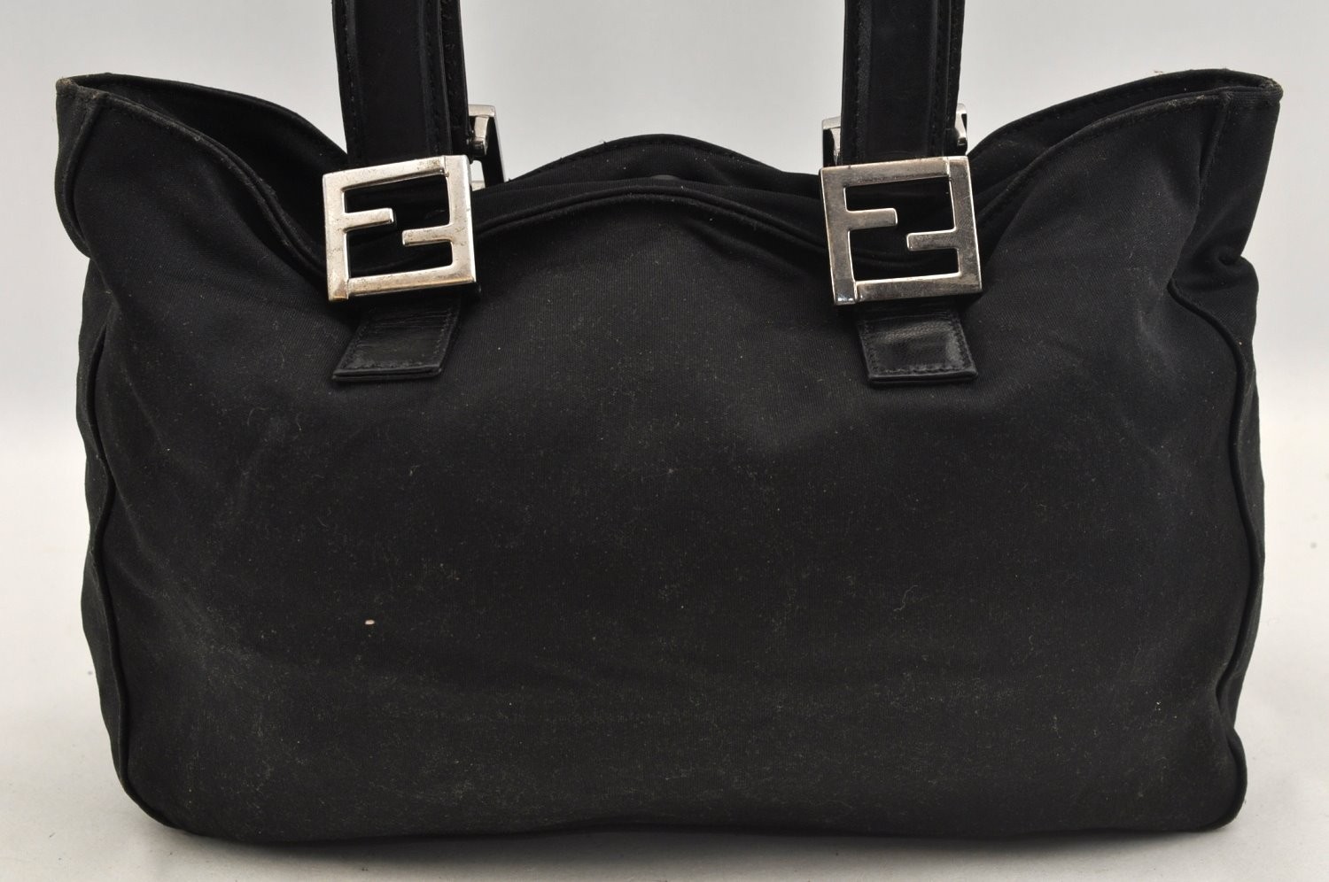 Authentic FENDI Hand Bag Purse Jersey Leather Black AC348