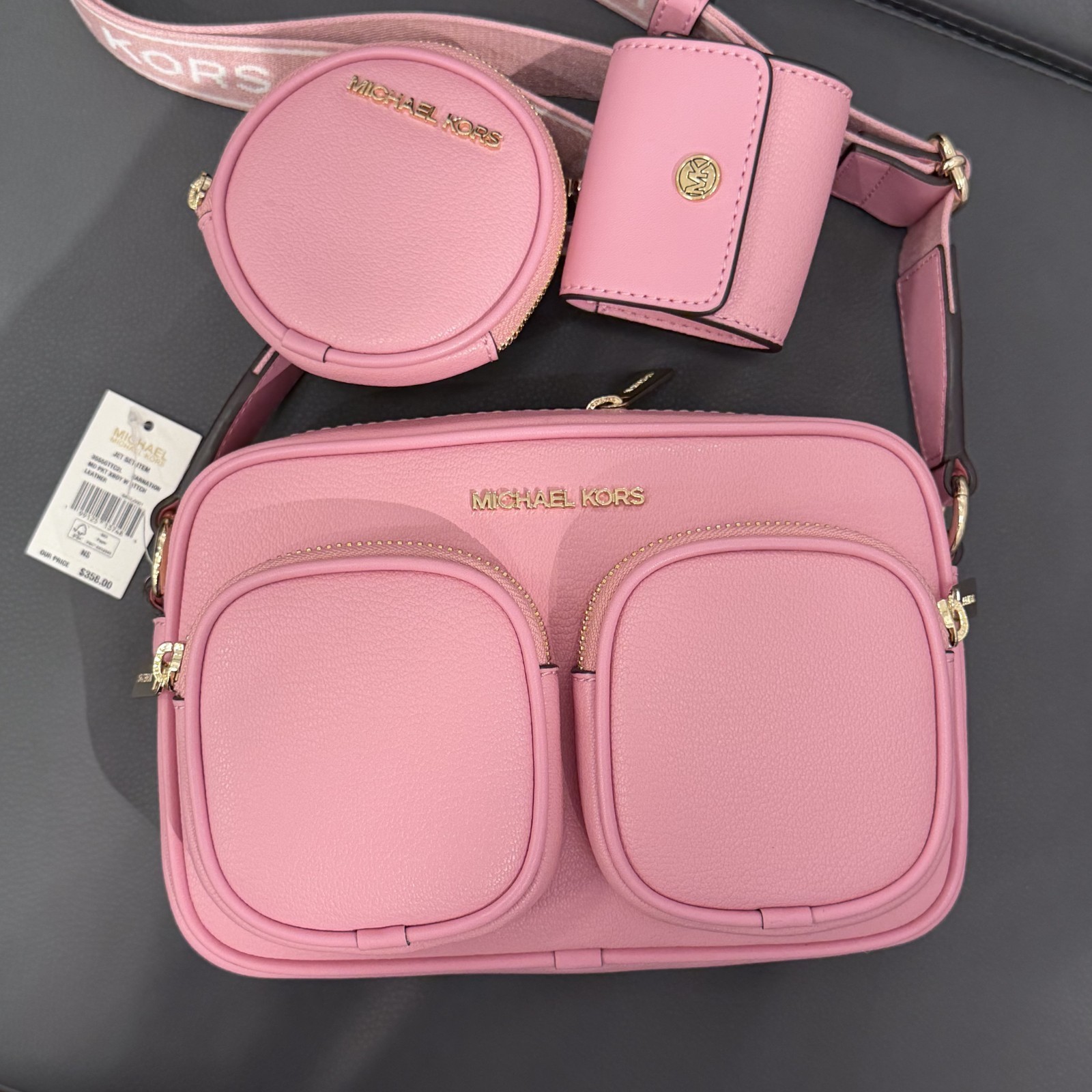 Michael Kors Jet Set 3in1 MD Crossbody with Tech Attached Leather Carnation