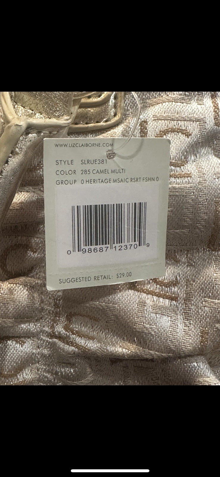 Liz Claiborne Gold Fabric & Faux Leather Hand Bag Purse