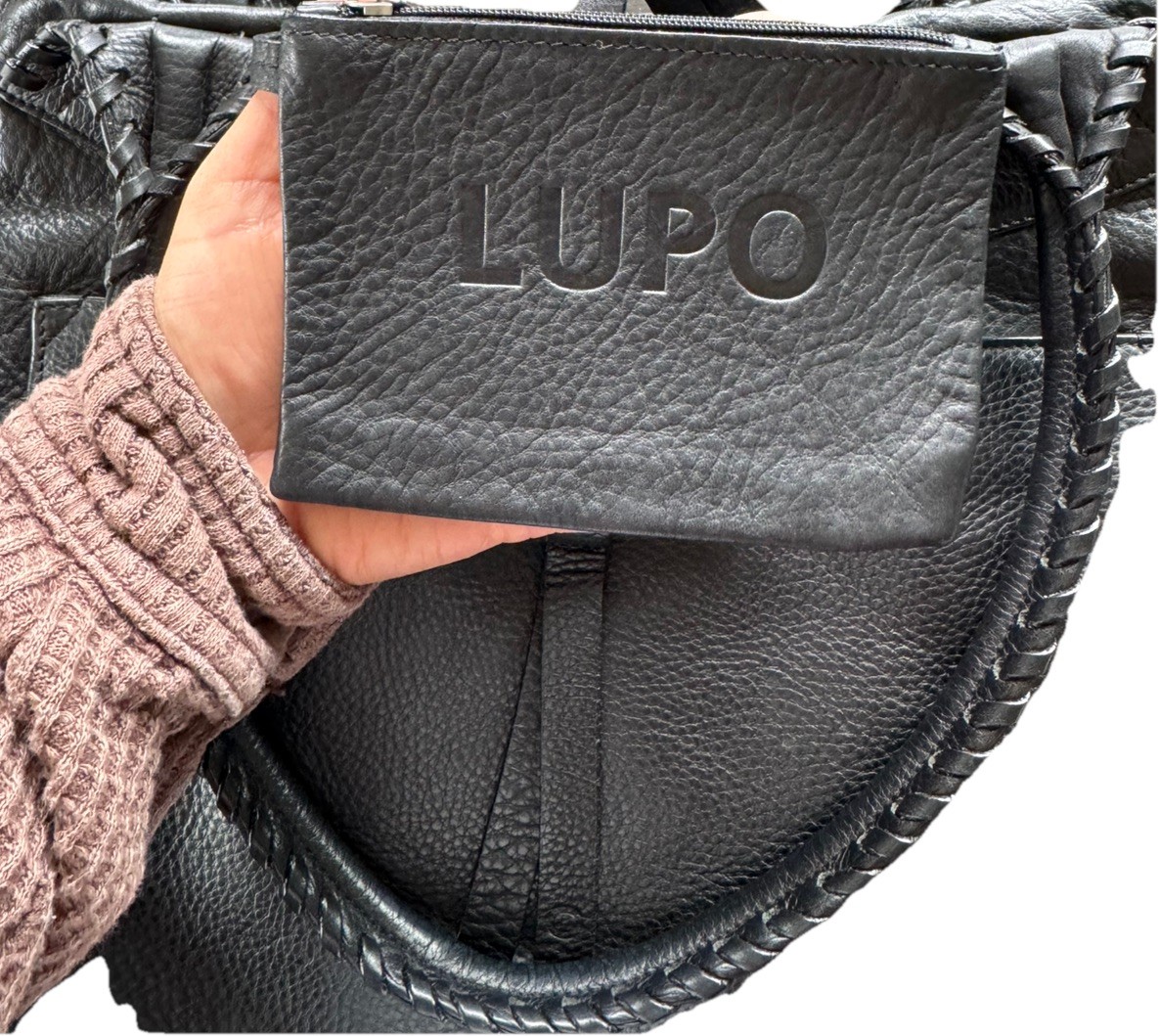 LUPO Barcelona Black Leather Shoulder Bag Used Authentic Pebbled leather