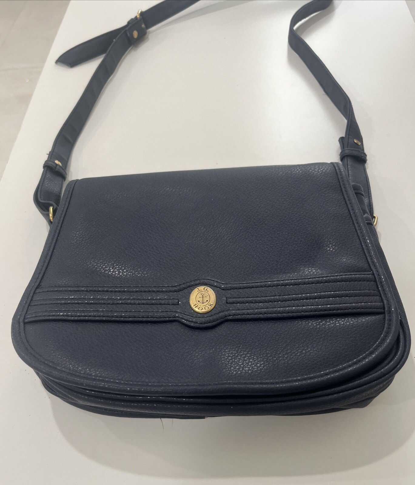 J. G. Hook Shoulder Handbag Tote Navy Blue Flap Snap Closure Pre Owned
