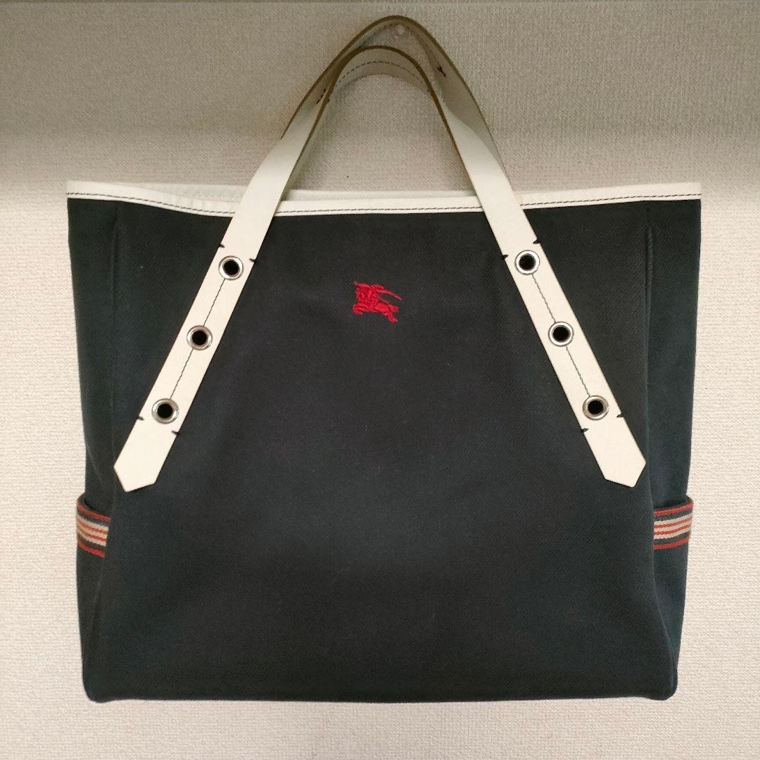 Burberry Blue Label Canvas Tote Bag Navy White Horse Mark Rare Authentic